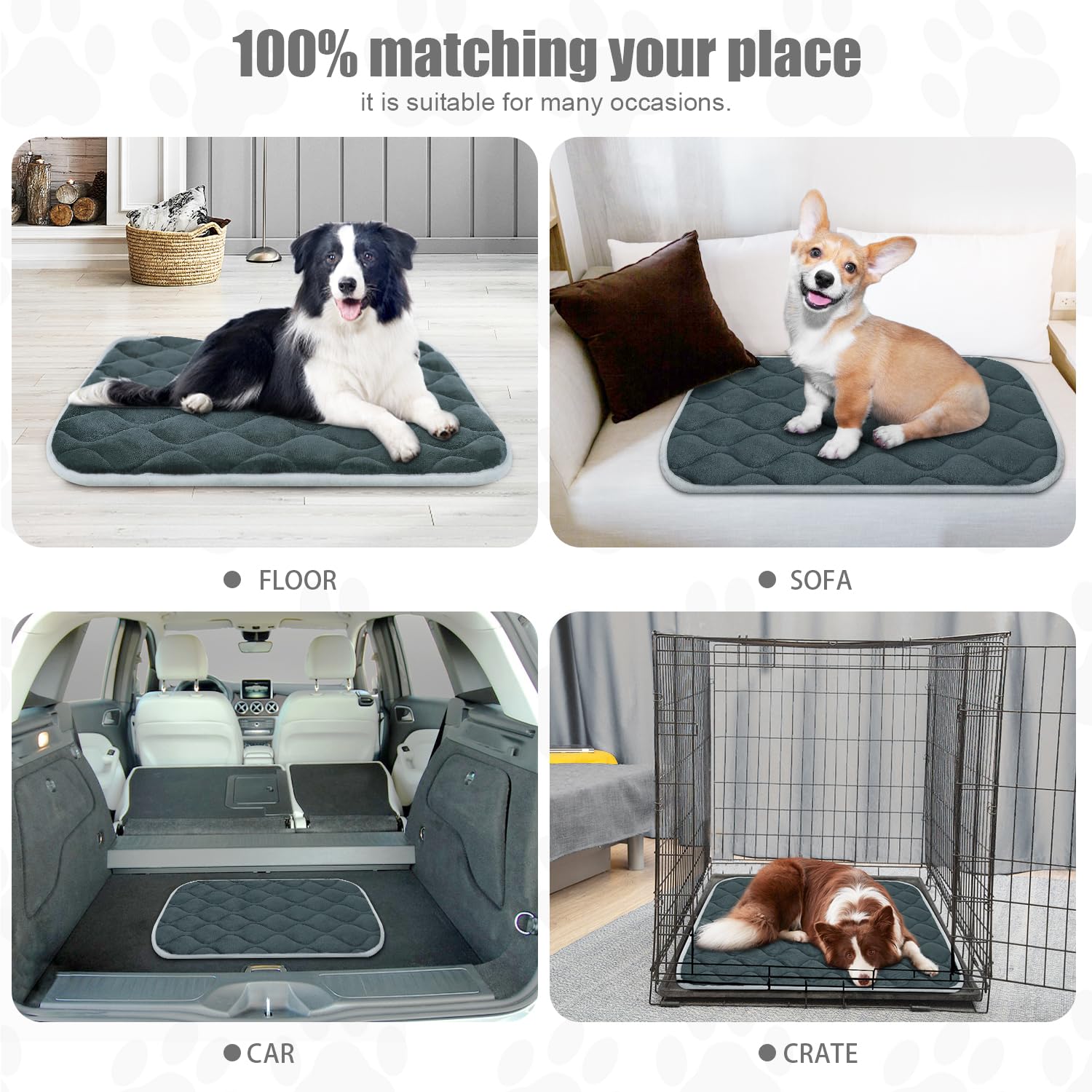 FurryBaby Non-Slip Dog Bed Mat - Machine Washable Pet Crate Pad for Kennels & Travel (30x19 Inch, Gray) - Perfect for Indoor Sleeping, Car Rides & Vet Visits