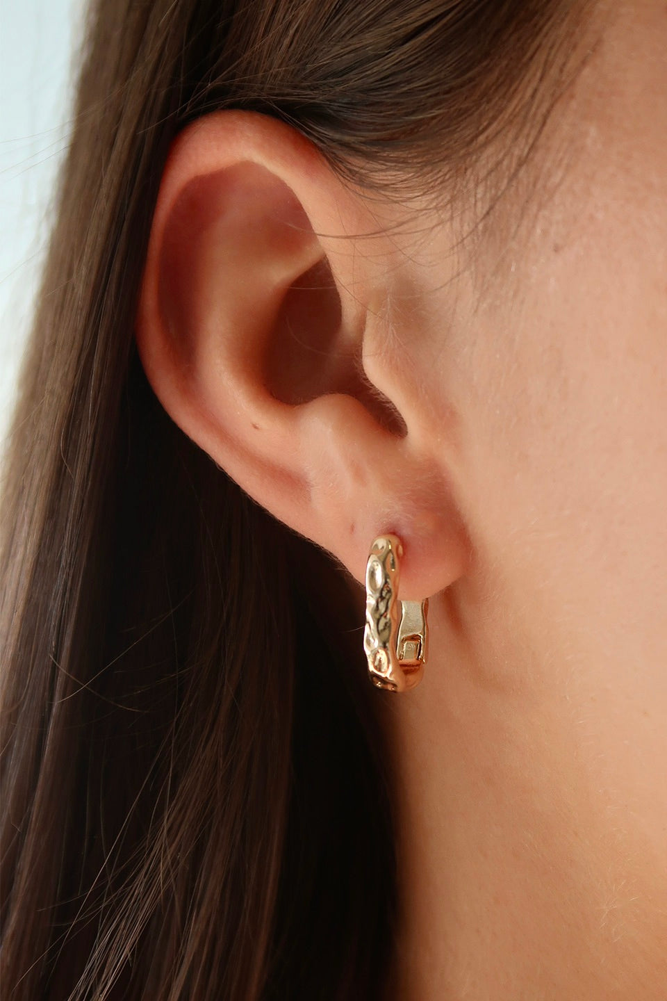 Beaten Gold Rectangle Hoop Earrings for Women - 14K Gold Plated Fashion Jewelry - Elegant Dangle Earrings for Party, Wedding & Everyday Wear