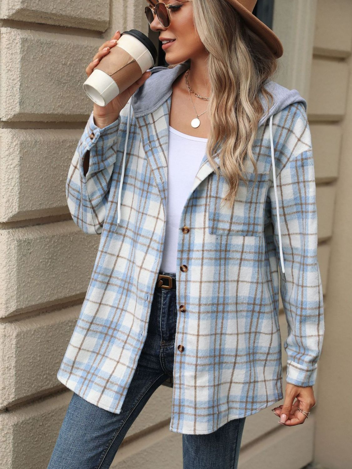Men's Plaid Button-Up Hooded Jacket with Drawstring - Stylish Casual Outerwear for Fall & Winter - Perfect for Outdoor Activities, Hiking, and Daily Wear