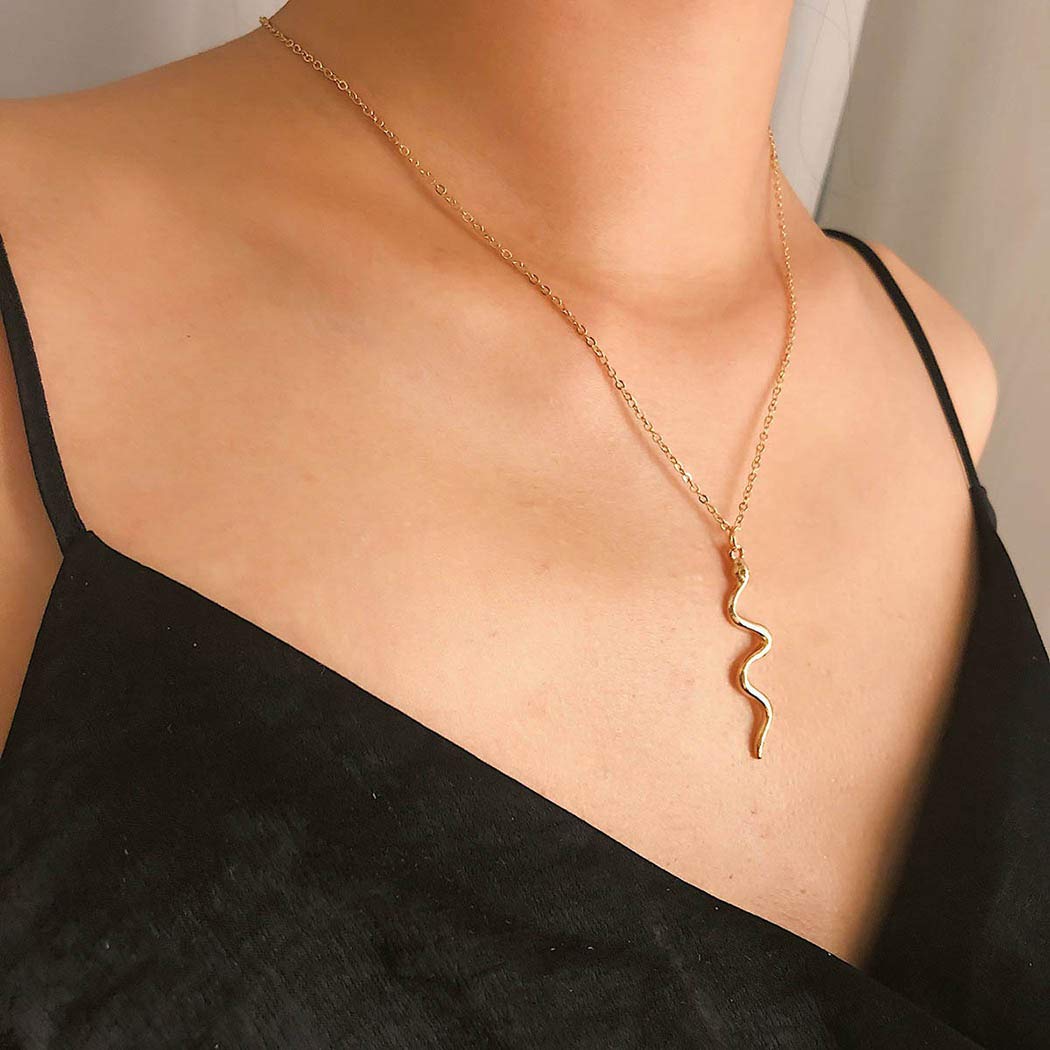 LittleB Minimalist Serpentine Pendant Necklace - 14K Gold Plated Short Chain Jewelry for Women & Girls | Perfect for Everyday Wear, Gift Giving & Special Occasions