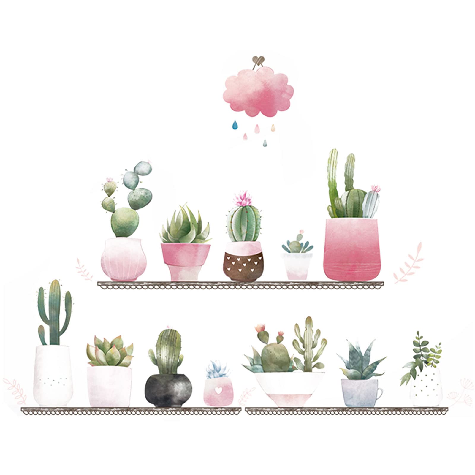 Green Potted Succulent Plants PVC Wall Stickers - Removable Shelf Decor for Living Room, Bedroom & Dorm | Home Office & Nursery Wall Decoration Ideas