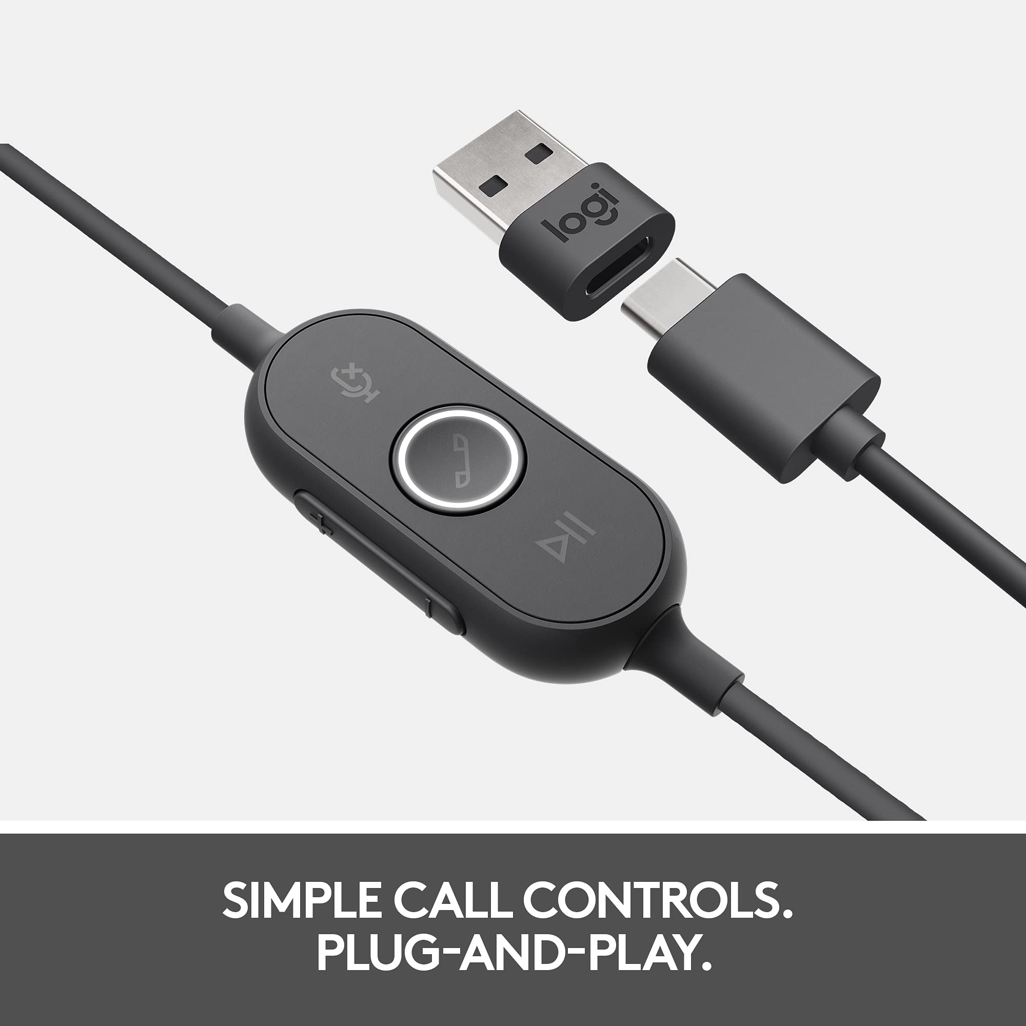 Logitech Zone Wired Headset with Noise-Canceling Mic - Microsoft Teams Certified USB-C Headphones with USB-A Adapter (Graphite) - Perfect for Office Meetings, Remote Work & Video Conferencing