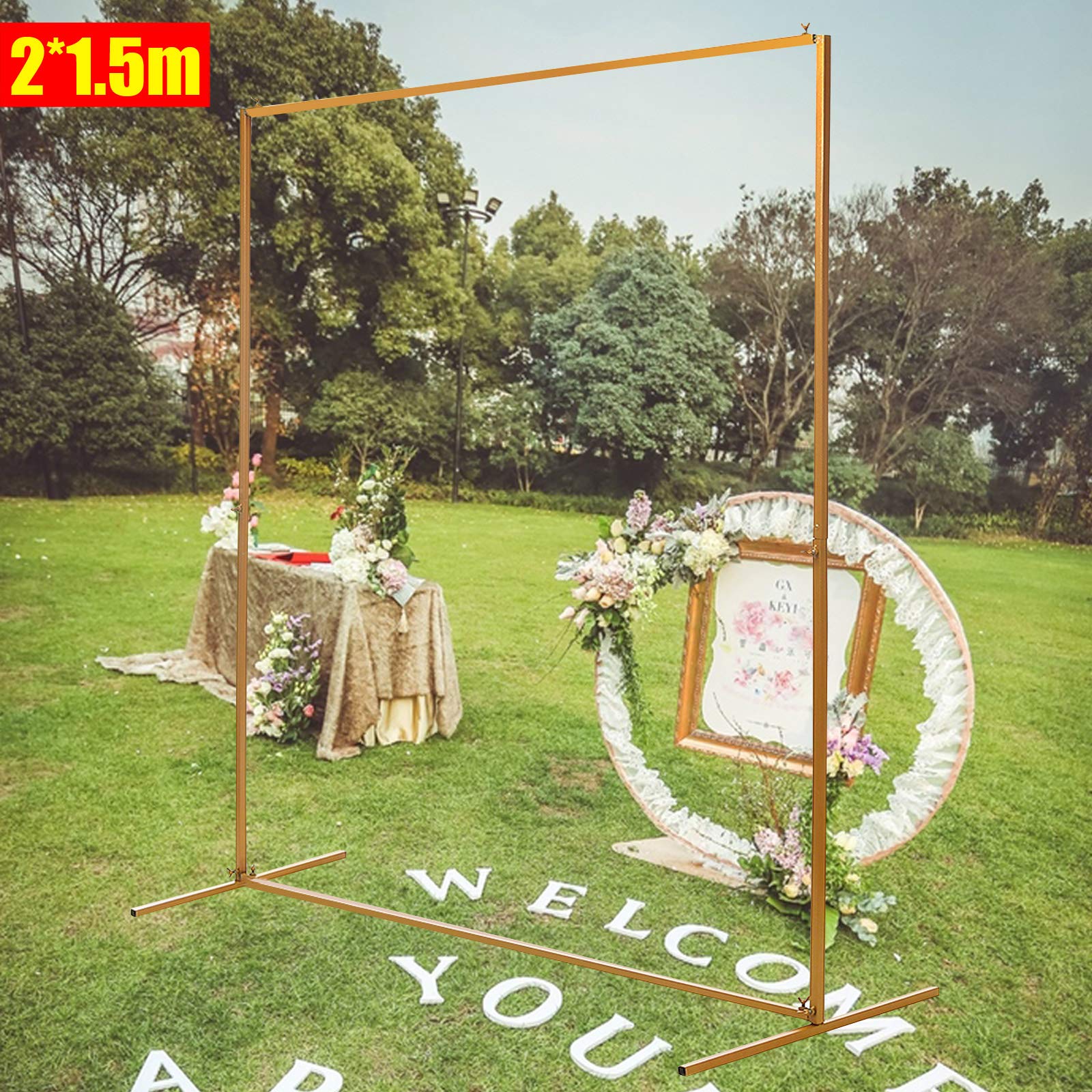 2X1.5M Decorative Square Wedding Arch Stand with Bases - Sturdy Metal Wedding Archway & Iron Frame for Photo Booth, Ceremony, Reception - Perfect for Outdoor Garden, Party Decor & Backdrop (Ideal for Weddings, Anniversaries, Birthday Celebrations)