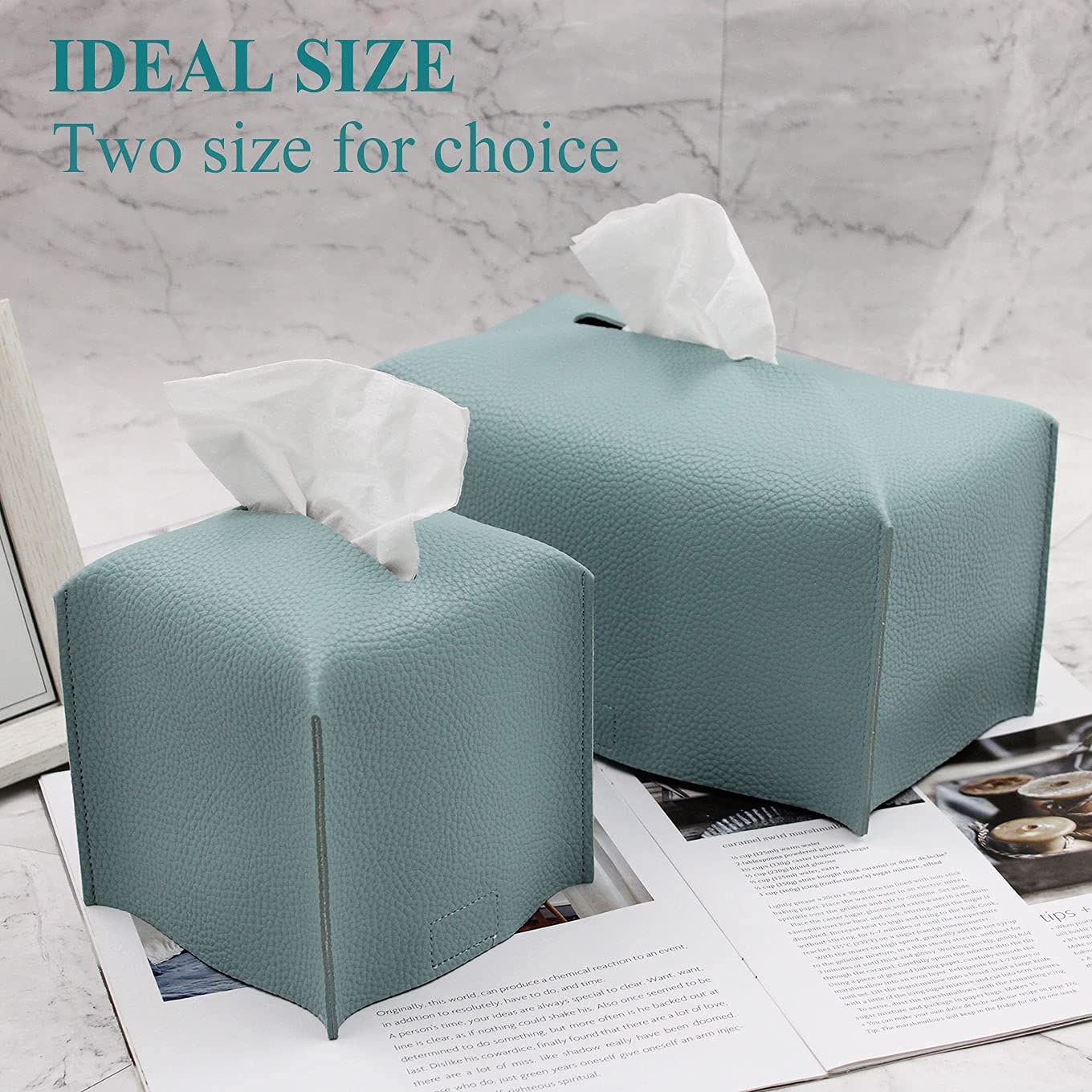 Livelab Modern PU Leather Tissue Box Cover - Decorative Rectangular Organizer Holder for Home & Office (9.5x5x5 Inches, Tiffany Blue) | Perfect for Vanity Countertops, Nightstands, Living Room, Office Desk & Car Accessories