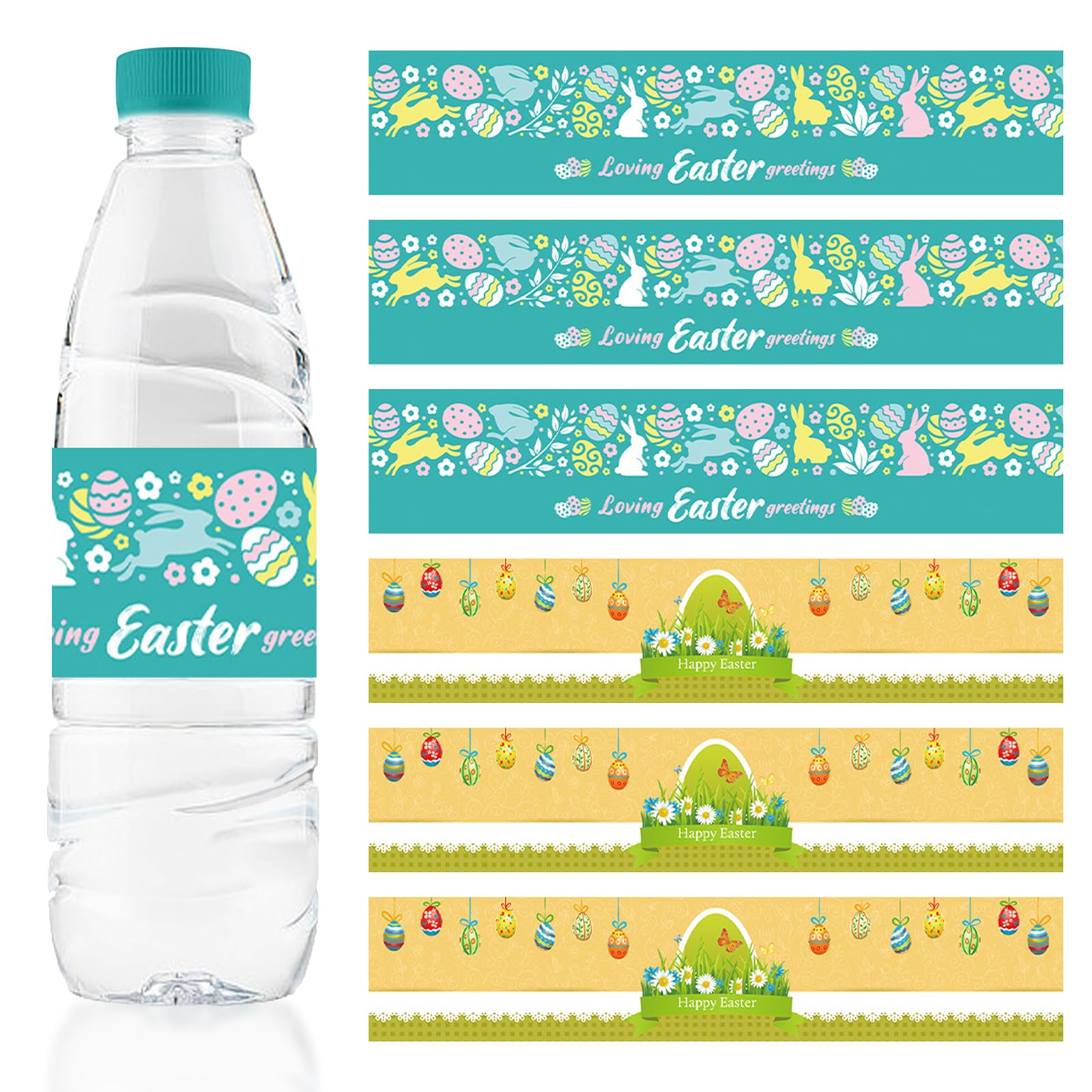 48pcs Easter Water Bottle Labels - Yellow & Green Bunny & Egg Stickers for Easter Party Decorations, Baby Shower, Classroom Activities & Spring Celebrations