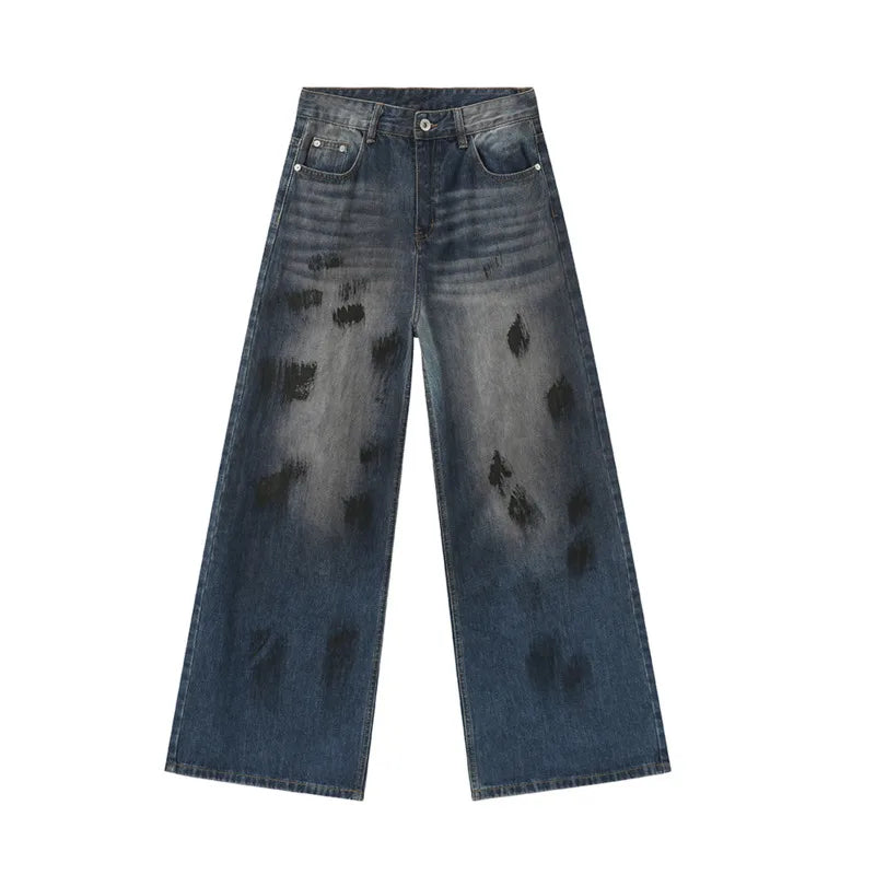 American Style Casual Men's Jeans - Dirty Wash Straight Wide Leg Denim Pants for Men | Loose Fit Male Trousers | Trendy Summer 2024 Collection C6284 | Perfect for Streetwear, Casual Outings & Everyday Wear