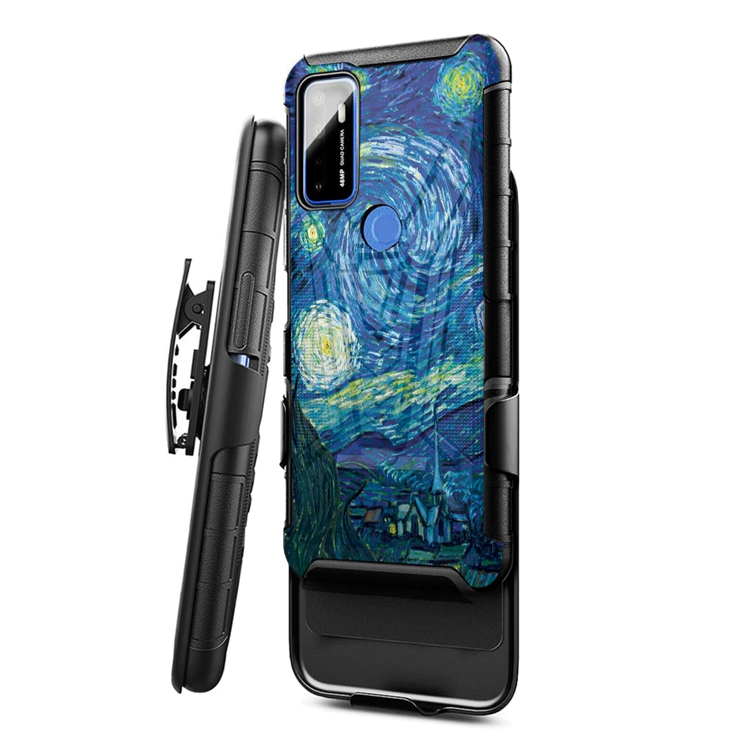 Military Shockproof Heavy Duty Phone Case Compatible with Cricket Dream 5G & AT&T Radiant Max 5G - Kickstand & Belt Clip Holster Cover (Black, Starry Night) | Perfect for Outdoor Activities, Construction Work & Extreme Sports Protection