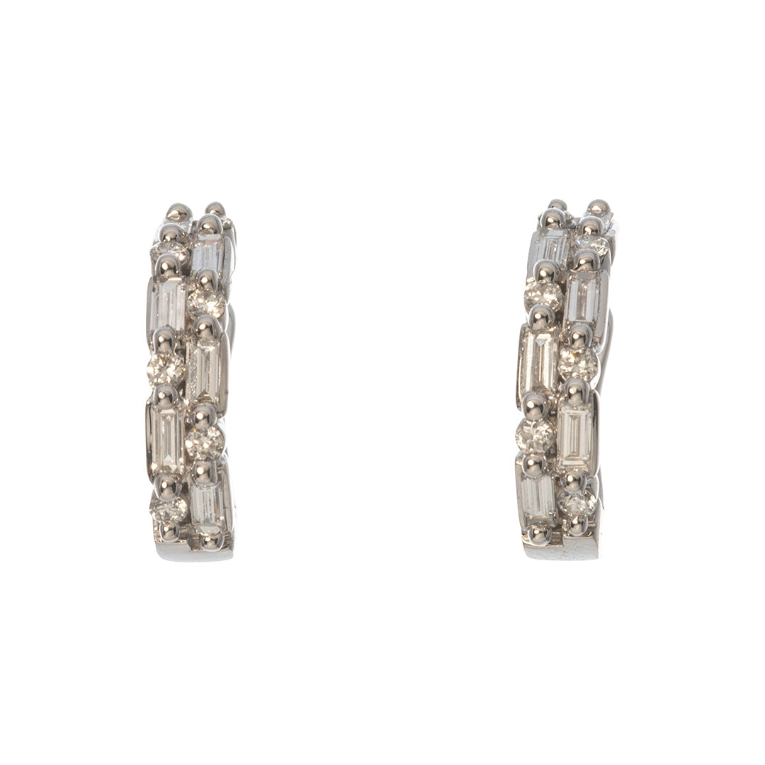 14K Gold Baguette & Round Diamond Huggie Earrings for Women - Elegant Everyday & Special Occasion Jewelry