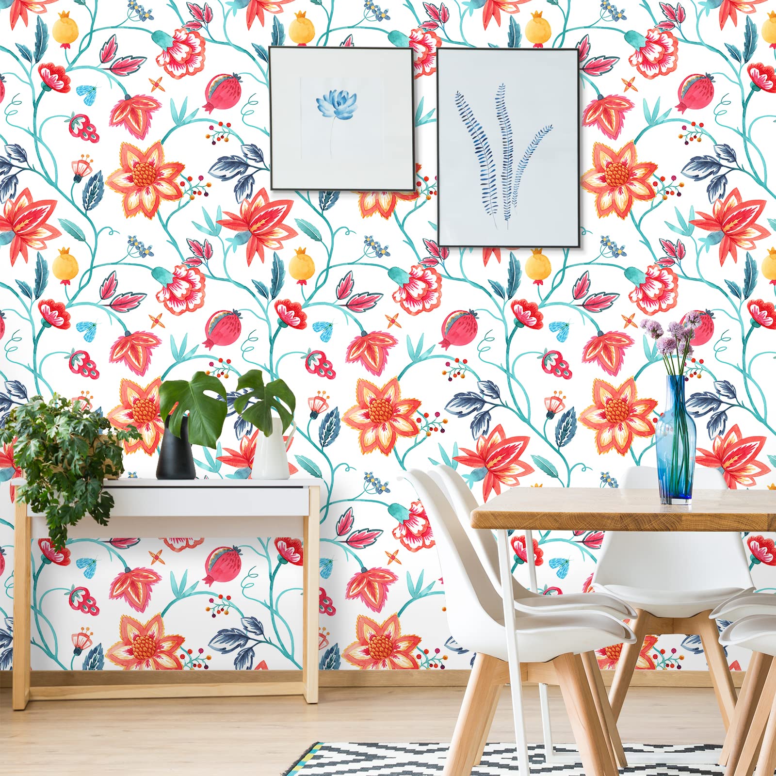 VaryStyle Orange Red Floral Peel and Stick Wallpaper - 17.7