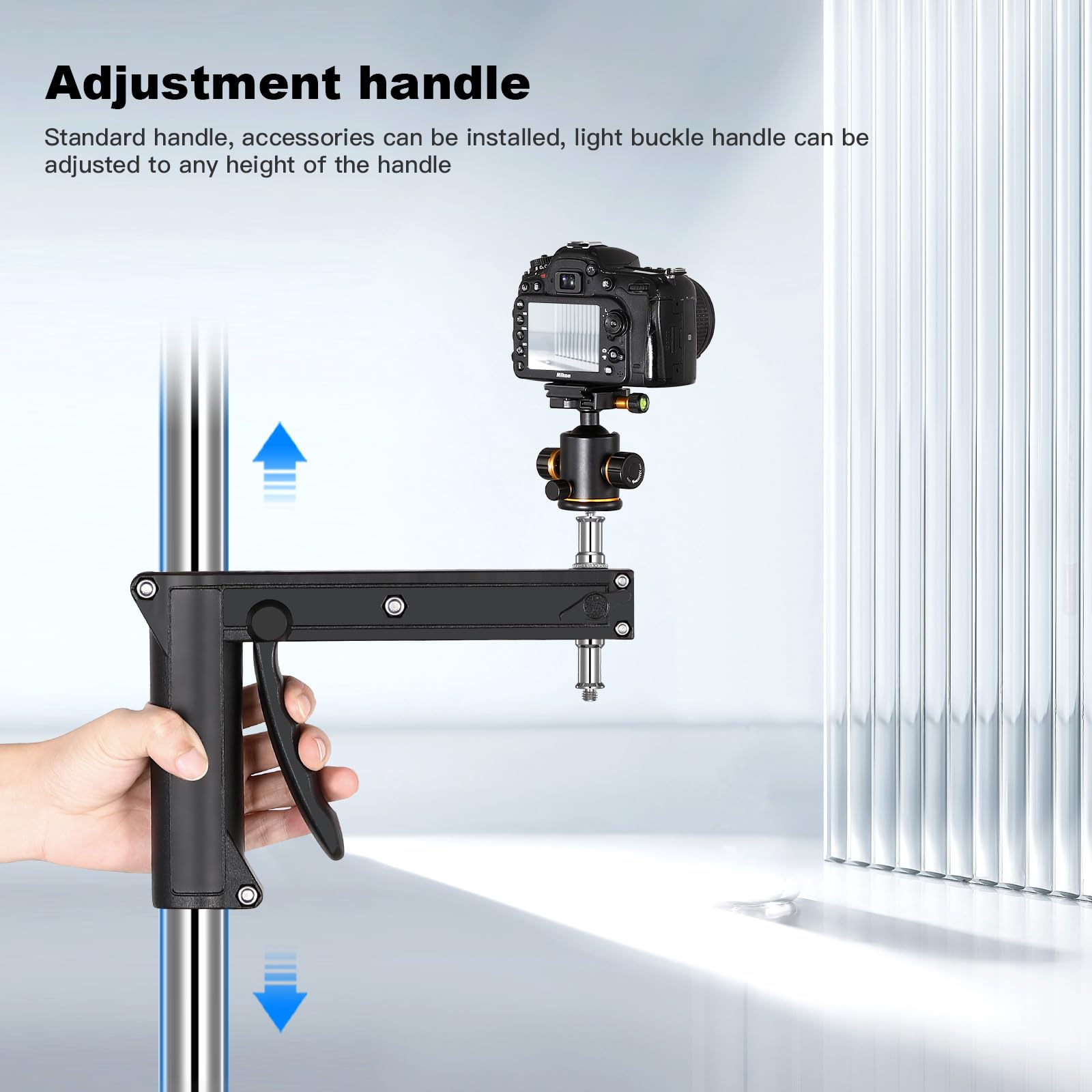 Heavy Duty M20 Steel Wheeled Pistol Grip Light Stand for Photography - 6.5' Max Height, 22 Lbs Load Capacity with Sliding Arm & Chrome-Plated Column | Perfect for Studio, Portrait, Product Photography and Video Lighting Setup