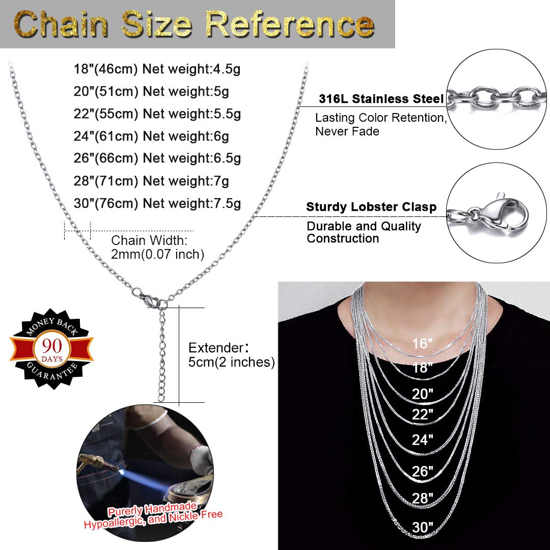 ChainsHouse Thin Rolo Chain Necklaces for Women & Men - 1.4MM/2MM Stainless Steel Cable Chains with 5cm Extender - 14K Gold, Rose Gold & Black Plated Options - 16-30 Inch Adjustable Length - Perfect for Layering, Gifting & Everyday Wear