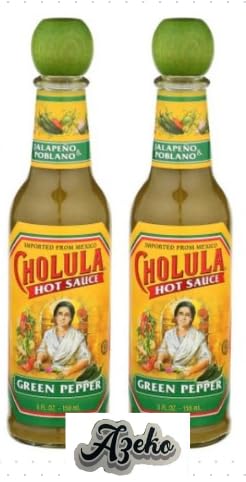 Cholulas Green Pepper Hot Sauce 5 oz (Pack of 2) - Mild & Flavorful Mexican Hot Sauce for Tacos, Eggs & Grilled Meals - Packaged by Azeko for Freshness Protection