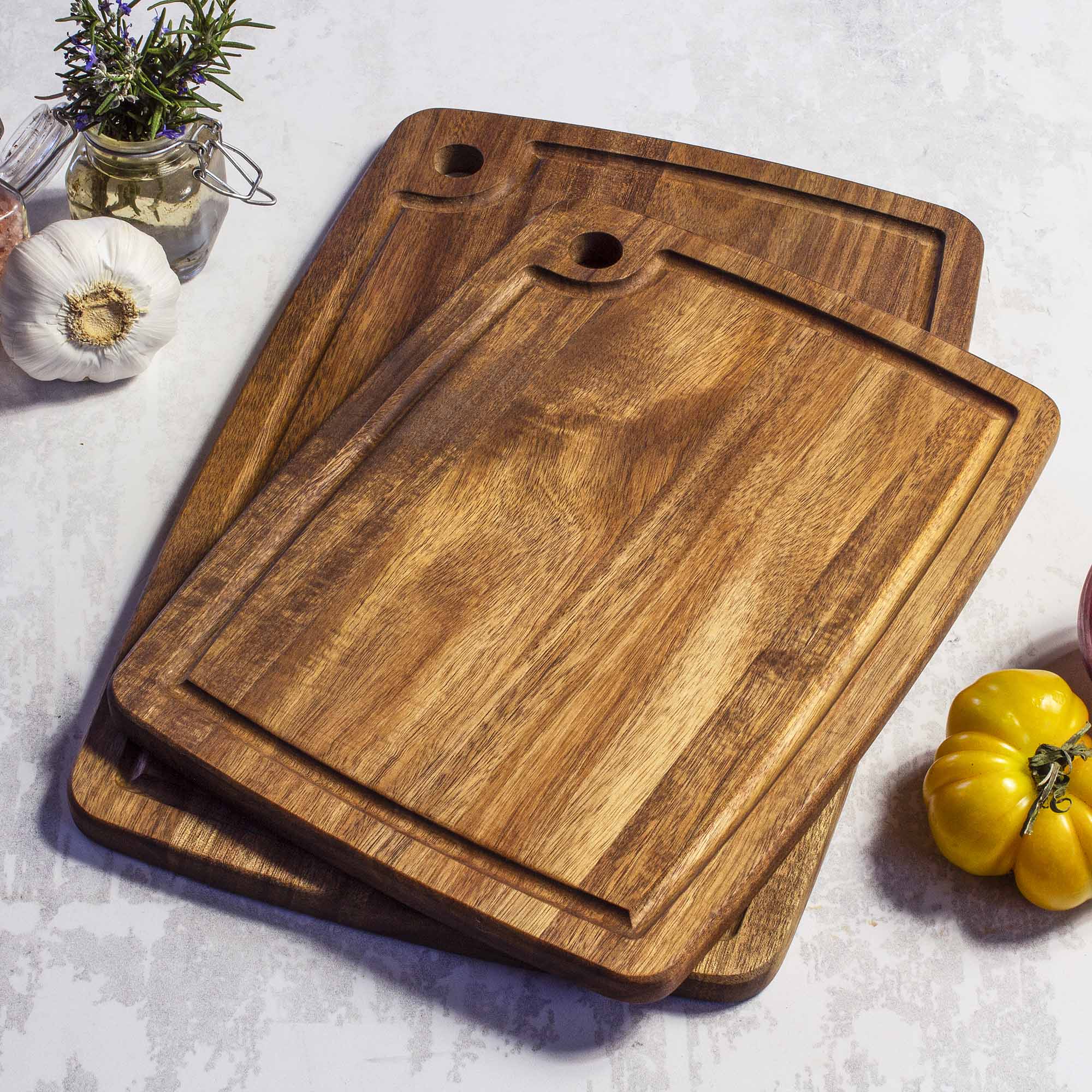 Premium TB Home® 2-Piece Acacia Wood Cutting Board Set - Durable Chopping Blocks for Kitchen, Meat, Vegetables & Cheese (Great for Gift & Home Use)