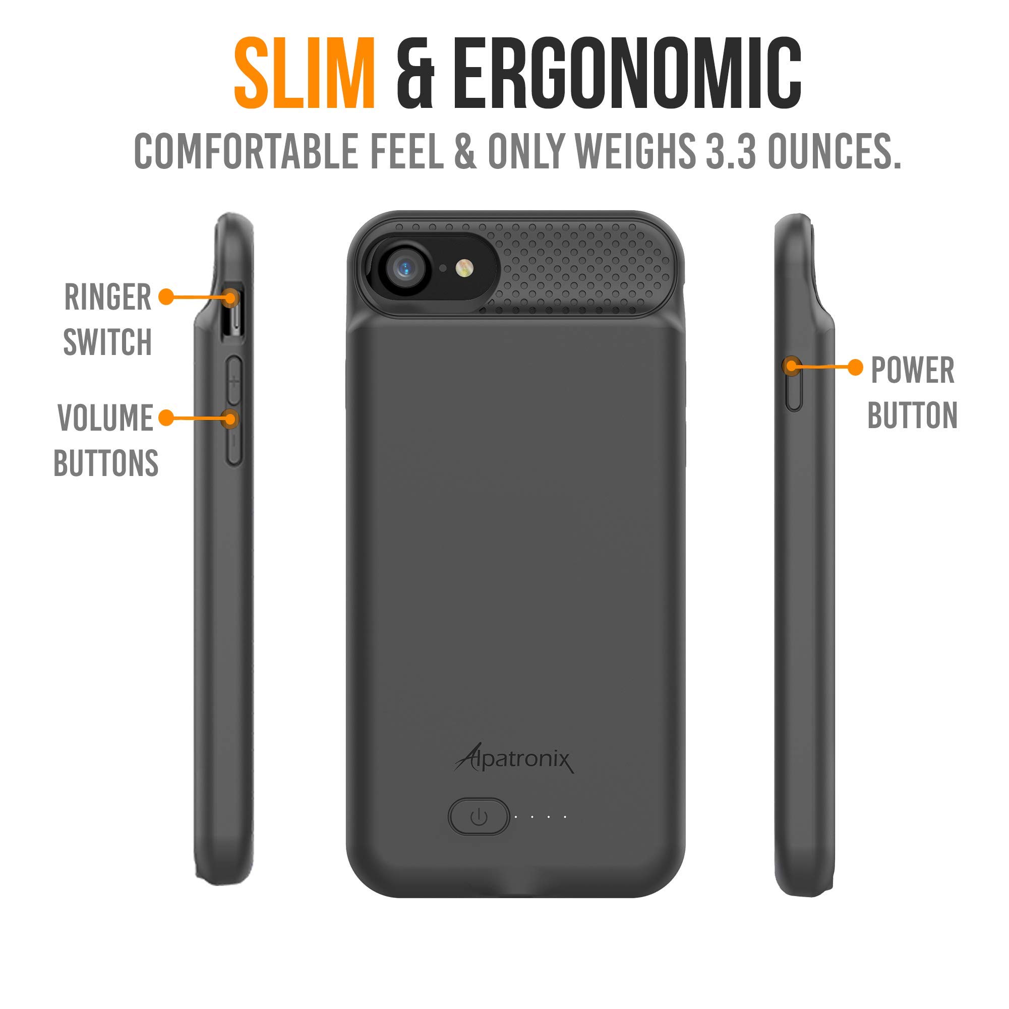 Alpatronix 6000mAh Slim Battery Case for iPhone SE 3rd Gen 2022/SE 2nd Gen 2020, iPhone 8/7/6S/6 - Protective Charging Case with Wireless Charging & Lightning Input (4.7-inch) | Perfect for Travel, Work & Outdoor Activities