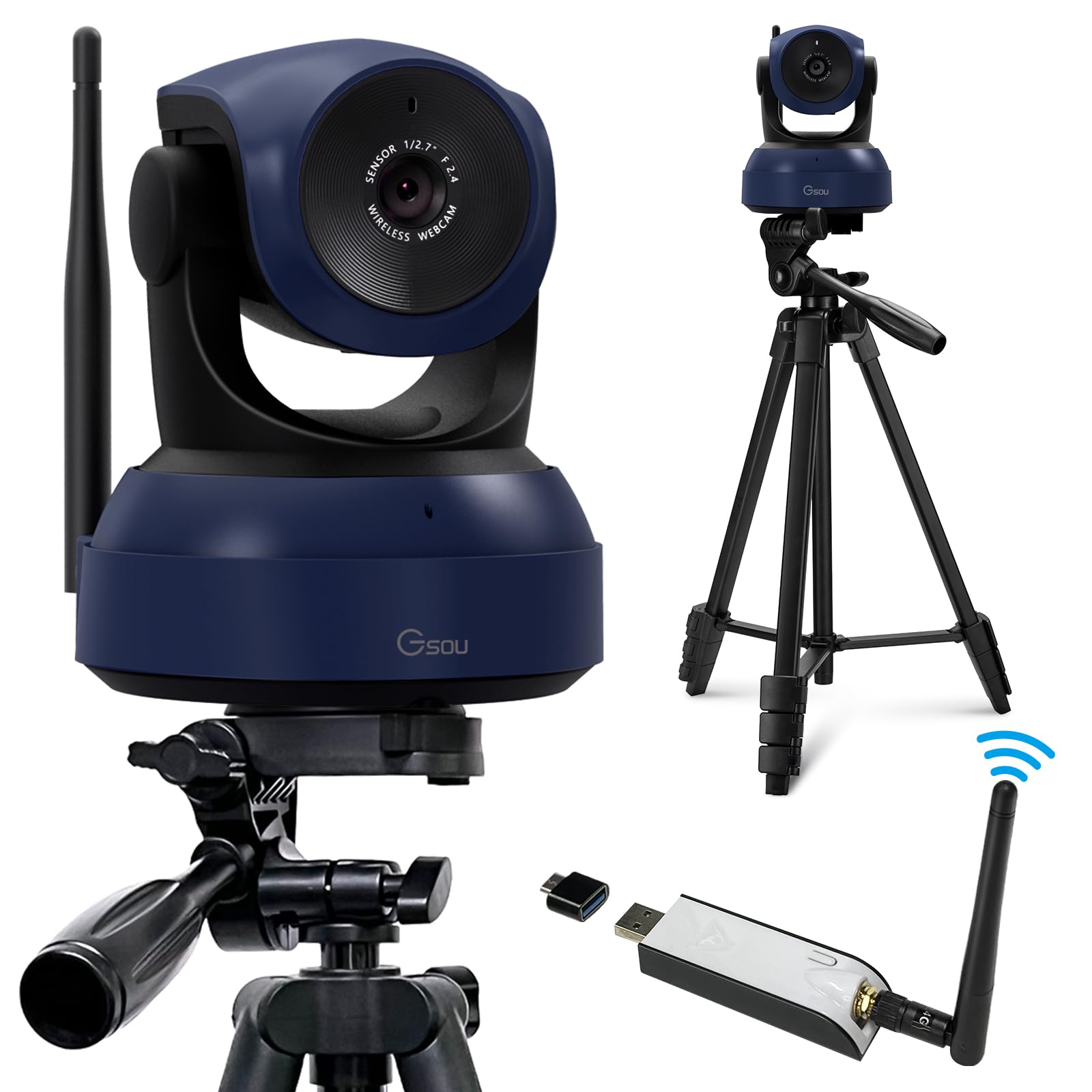 Gsou Wireless Webcam 1080P HD - Plug & Play USB Computer Camera for PC, Mac, Laptop with Adjustable Angle | Works with Zoom, Skype, Microsoft Teams | Ideal for Video Conferencing, Online Classes & Live Streaming (Includes Tripod Stand)