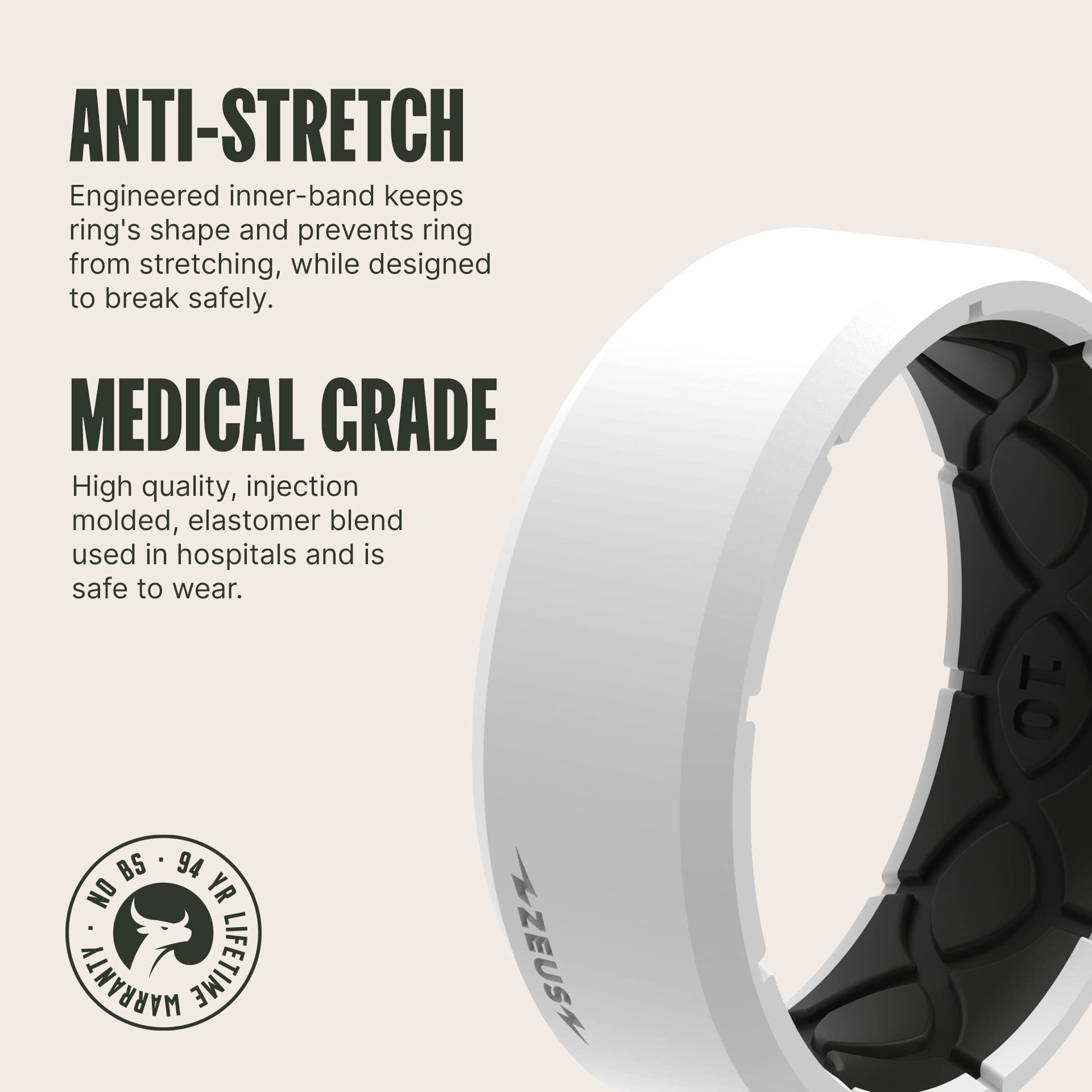 Groove Life Zeus Silicone Wedding Band for Men - Breathable Rubber Ring with Unique Design, Comfort Fit & Lifetime Warranty - Perfect for Active Lifestyles, Gym, Swimming & Outdoor Adventures