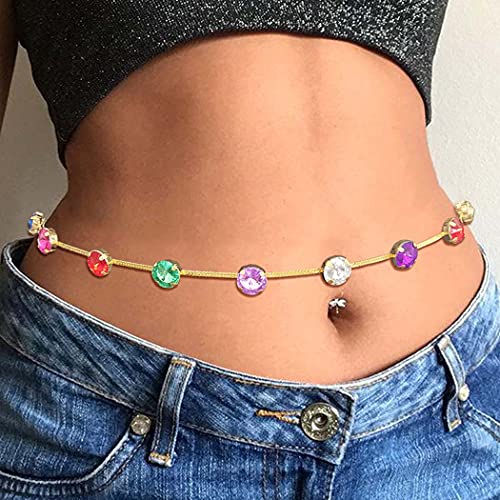 Reetan Boho Body Chains - Gold Belly Chain with Rhinestones, Waist Jewelry for Women & Girls | Perfect for Nightclub, Party, Festival & Beach Outfits