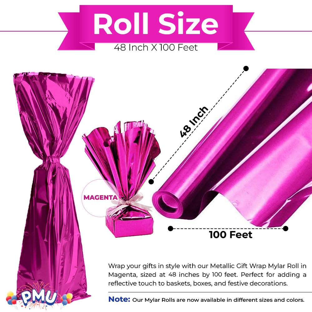 Premium Metallic Magenta Gift Wrap Mylar Roll - 48