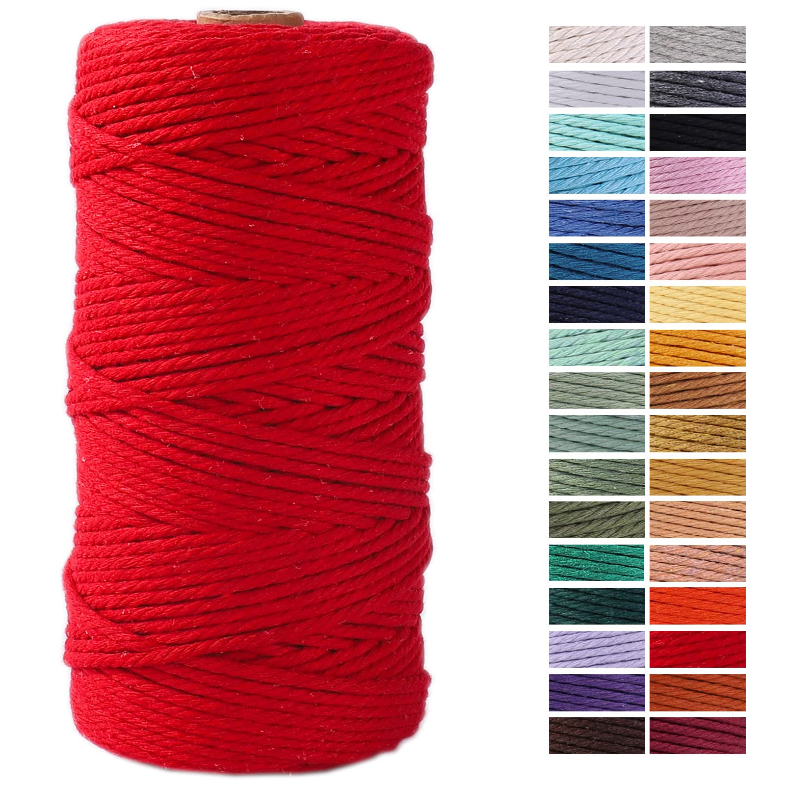 Colorful 3mm Red Macrame Cotton Cord - 109 Yards for Wall Hangings, Plant Hangers, DIY Crafts & Home Decor | Soft & Durable Twine for Knitting, Weaving & Decorative Projects