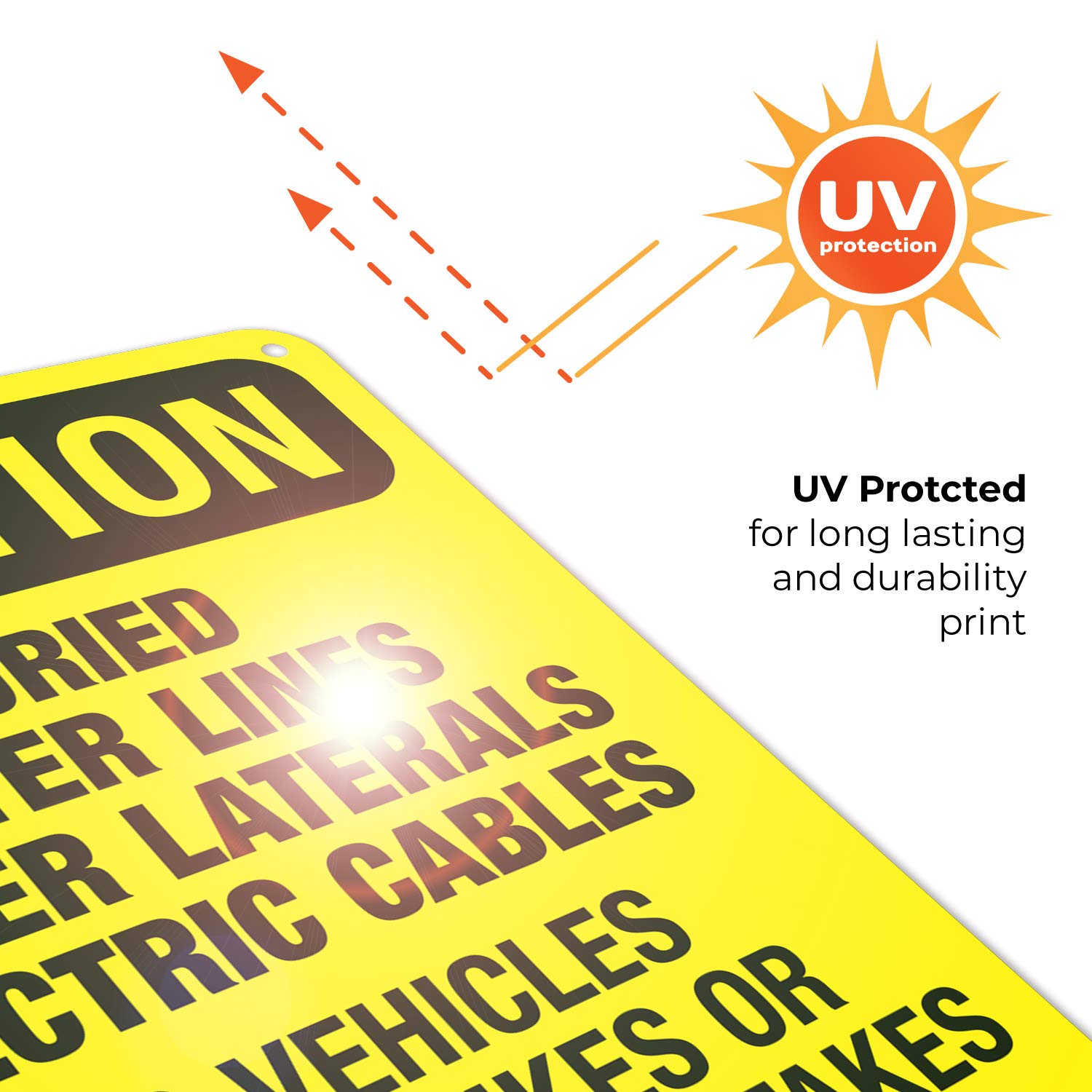 OSHA Approved 10x7 Inch Buried Utility Warning Sign - Rust-Free .040 Aluminum for Water Lines, Sewer Laterals & Electric Cables - Fade Resistant Indoor/Outdoor Caution Sign (Made in USA) - Perfect for Construction Sites, Utility Work Zones & Public Safety Areas