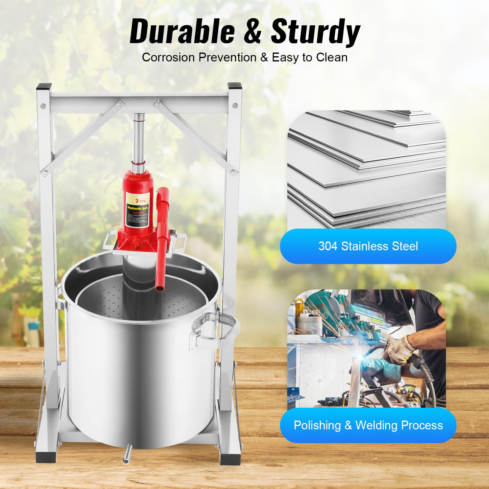 6 Gallon Hydraulic Fruit Wine Press - 100% Natural Juice Maker for Apples, Grapes, Berries & Vegetables | Manual Cider, Olive Oil & Wine Making Machine | Perfect for Home Brewing, Farm Use & DIY Juice Extraction
