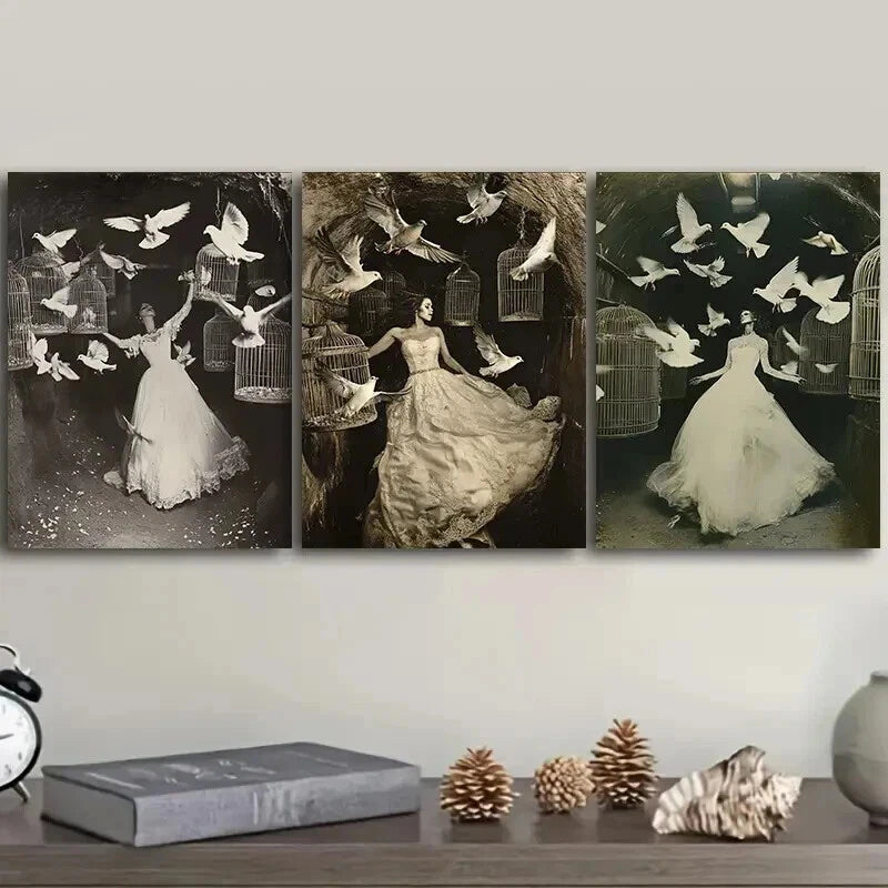 3-Piece 'The Trapped Bride' Wall Art Set - Framed Canvas 50x70cm - High Quality Print - 100% Australian Made - Ready to Hang - Perfect for Living Room, Bedroom & Office Decor