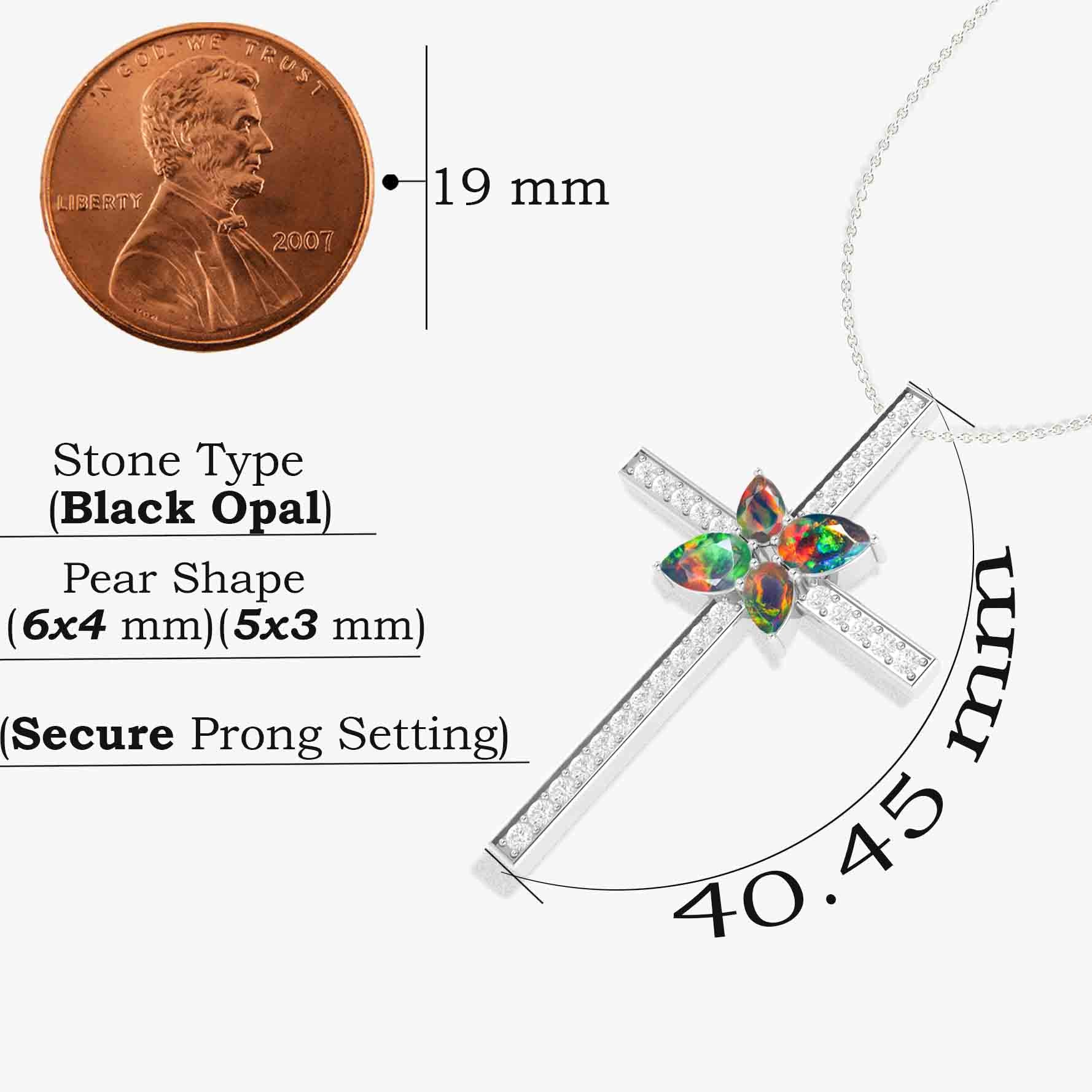 Elegant Cross Style Chain Pendant Necklace with Natural Black Opal - Perfect for Gifts, Weddings & Everyday Jewelry