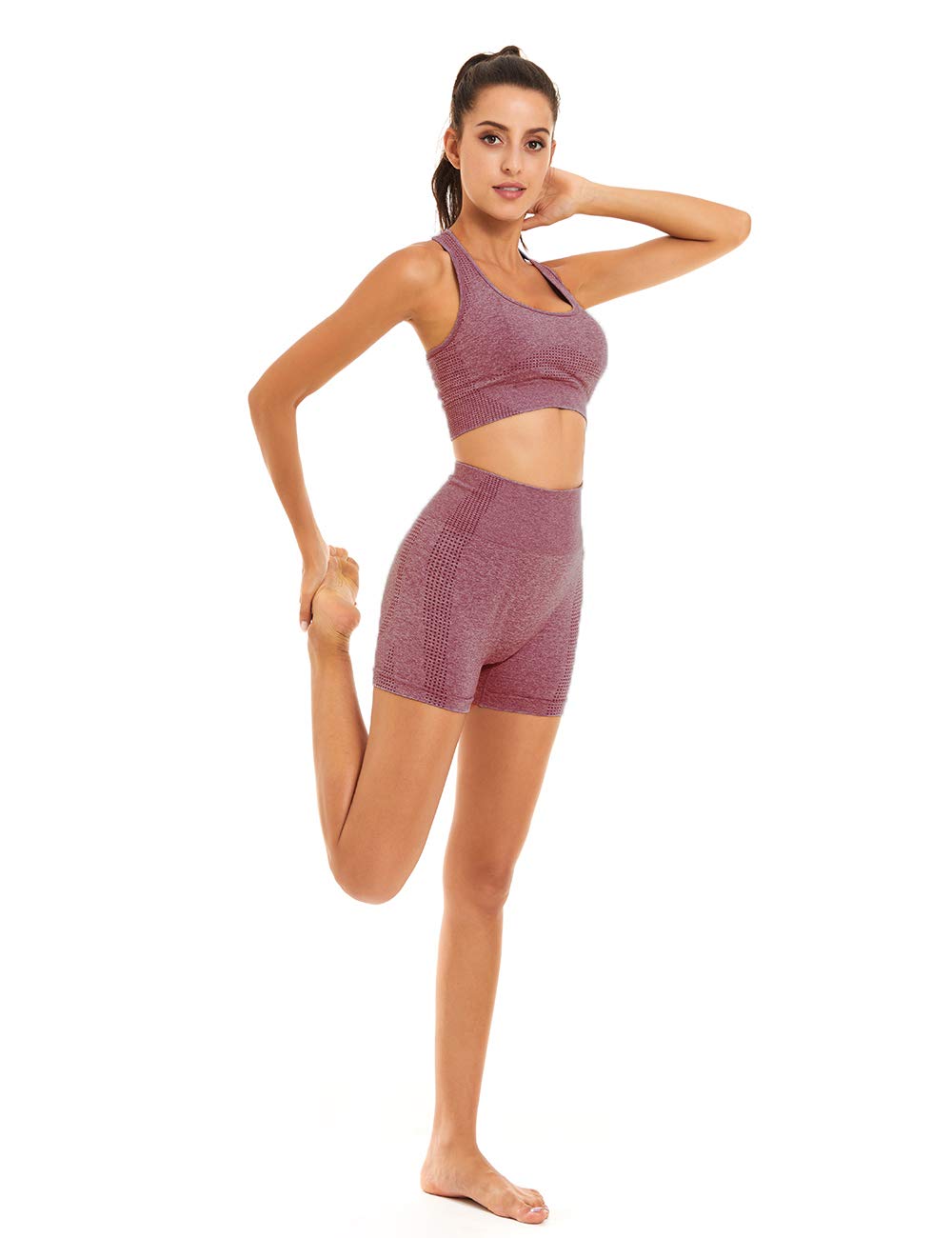 Women's Seamless Yoga Workout Set - 2 Piece Outfits with Gym Shorts & Sports Bra for Yoga, Pilates, Gym & Lounge Wear