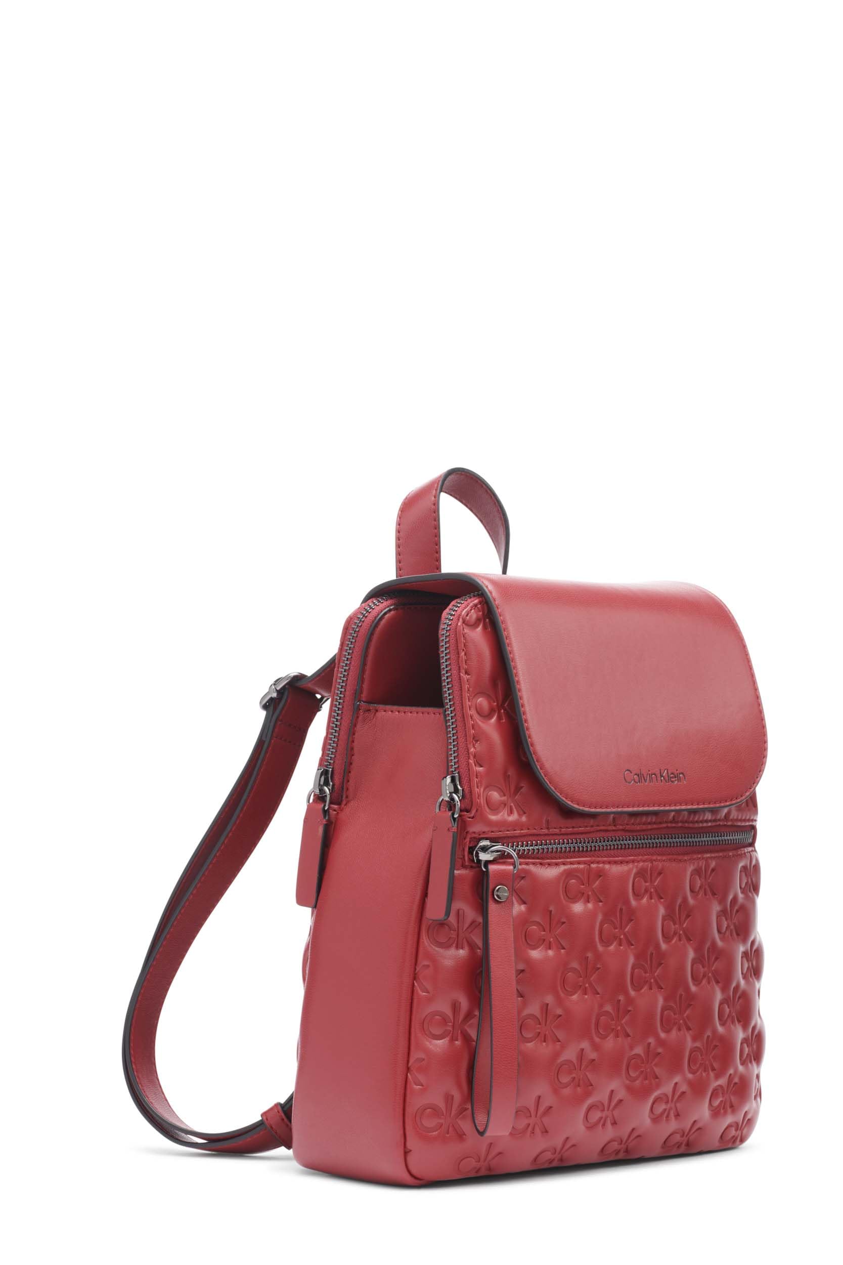Calvin Klein Reyna Signature Key Item Flap Backpack - Bloodstone Puffy Logo - One Size - Stylish Women's Backpack for Work, Travel & College