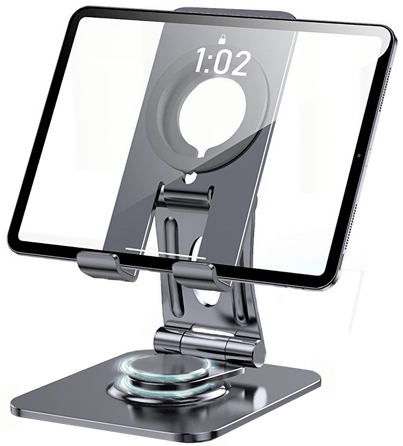 360° Rotating Aluminum Tablet Stand for iPad Air/Mini/Pro, iPhone 13/12 (4-13 Inch) - Portable & Adjustable Holder for Drawing, Watching, Video Calls - Perfect for Home, Office & Travel (Gray)