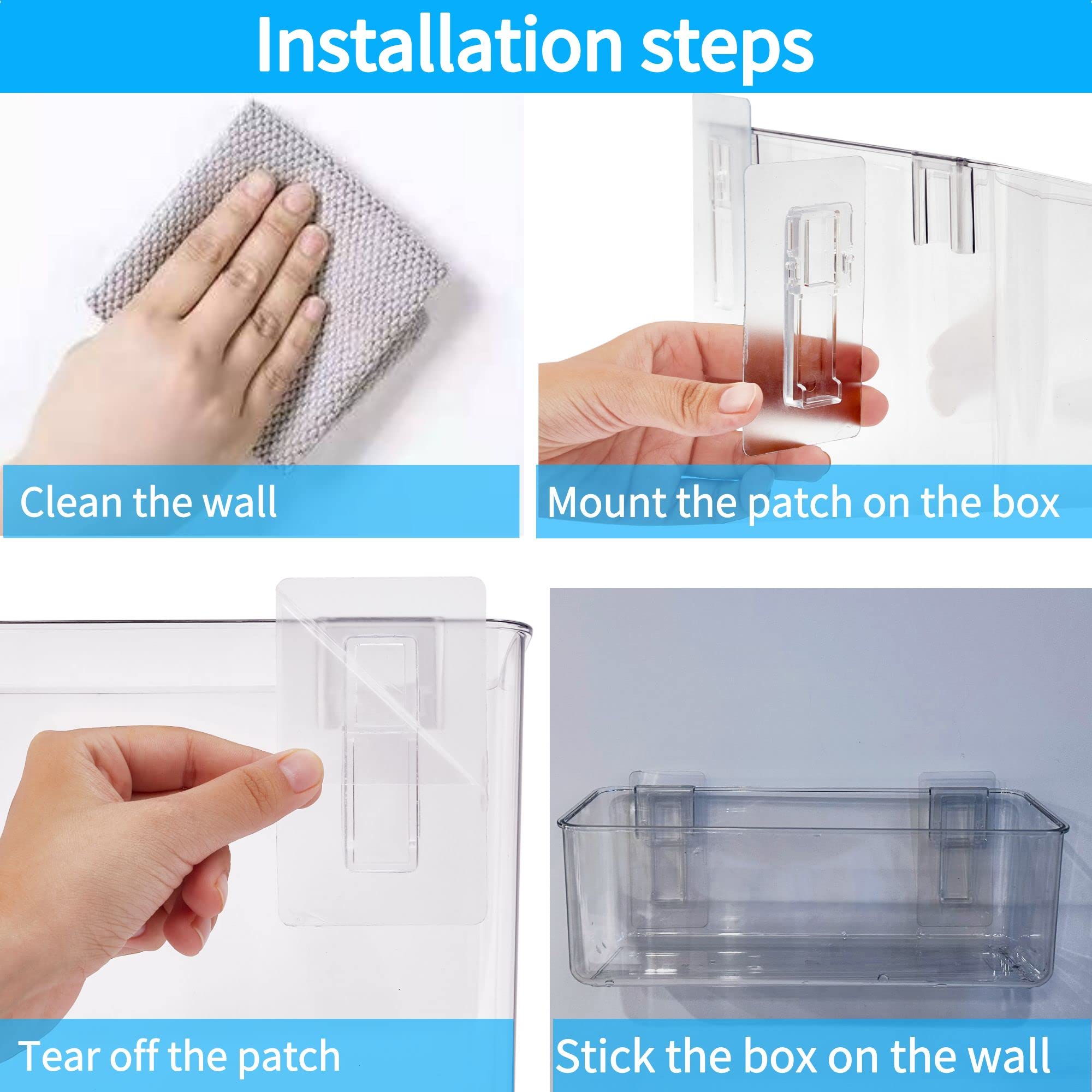 4-Pack Plastic Over Cabinet Door Organizer Bins - Adhesive Mount Storage Containers for Pantry, Bathroom & Kitchen Organization | Space-Saving Basket for Sandwich Bags, Spices & Cleaning Supplies | Perfect for Small Space Storage Solutions