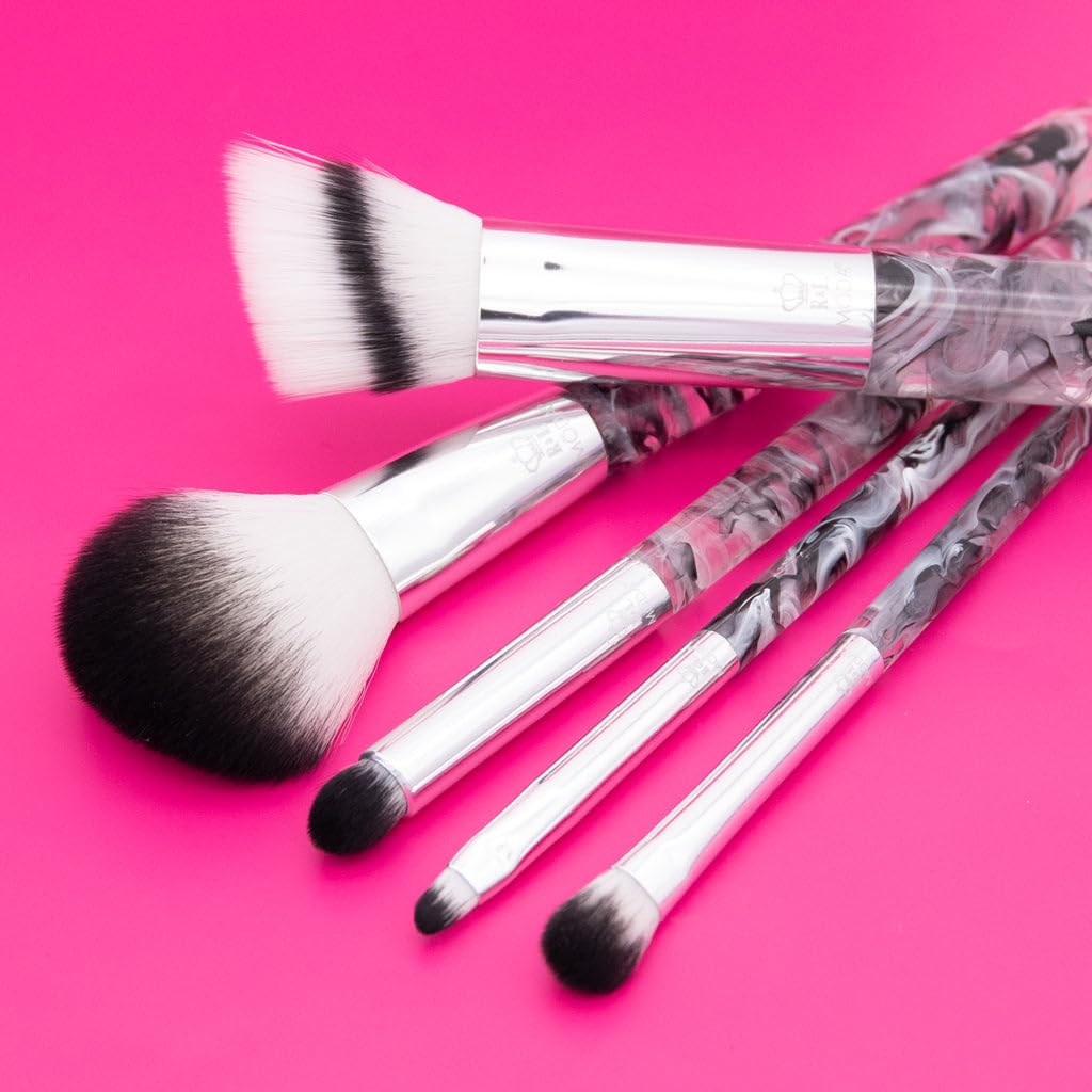 MODA Smoke Show 5-Piece Full Face Makeup Brush Set - Powder, Blender, Shader, Smoky Eye & Lip Brushes (Black) | Professional Cosmetic Brush Kit for Contouring, Blending & Makeup Application