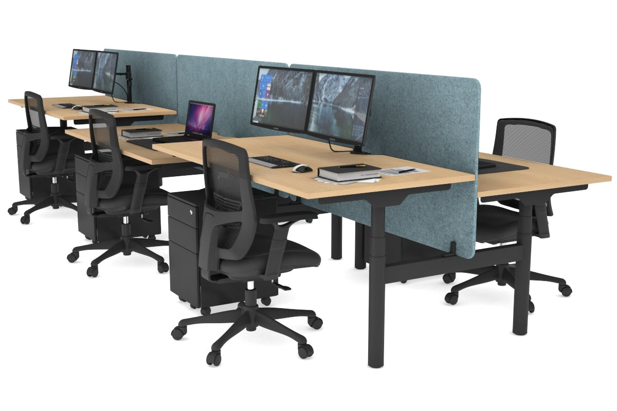 Flexi Premium Height Adjustable 6-Person H Bench Workstation - Black Frame [1200L x 800W with Cable Management] - Ideal for Office, Coworking Spaces & Home Offices
