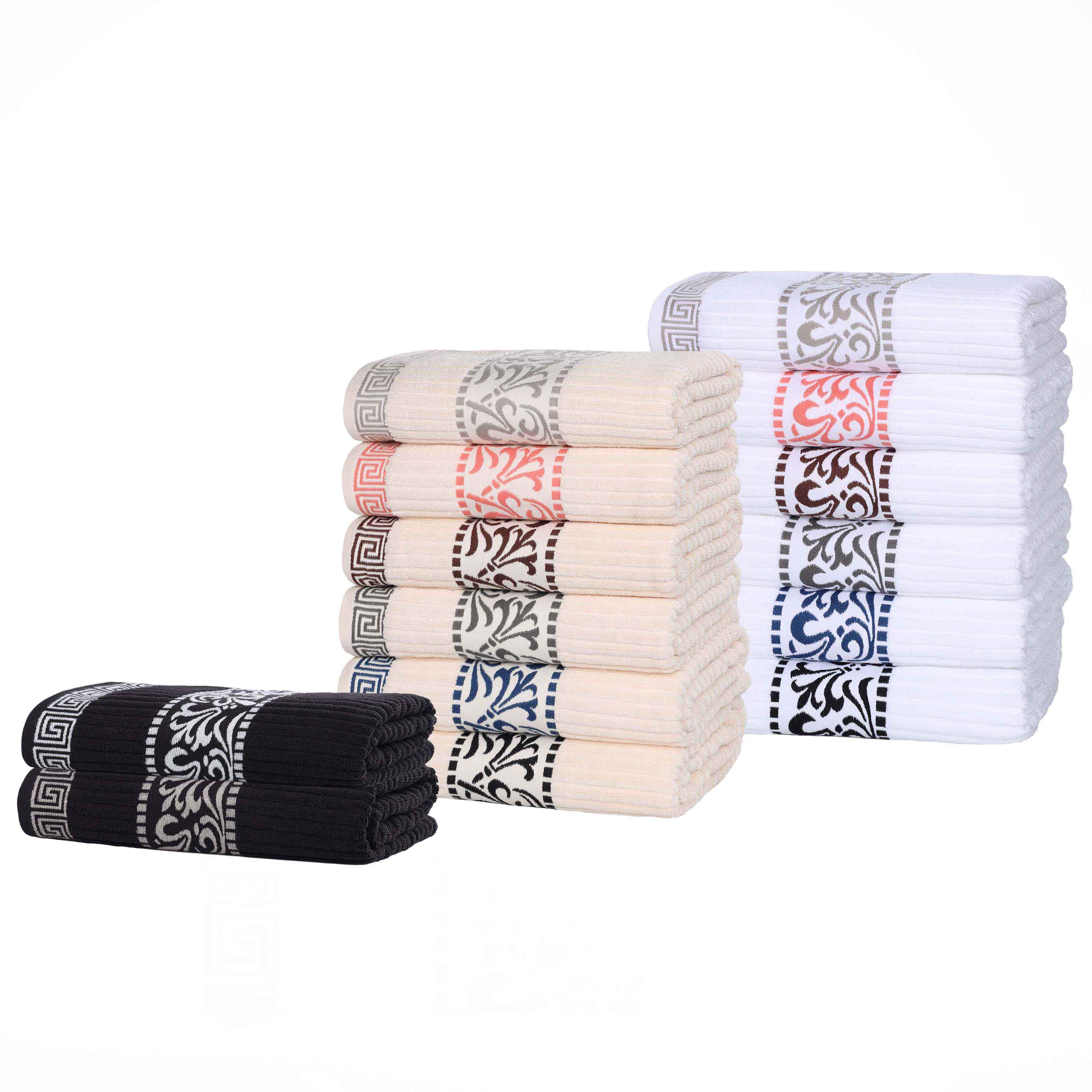 Premium Athens Cotton Greek Scroll & Floral 4-Piece Bath Towel Set - Soft & Absorbent for Spa, Bathroom & Guest Room Decor
