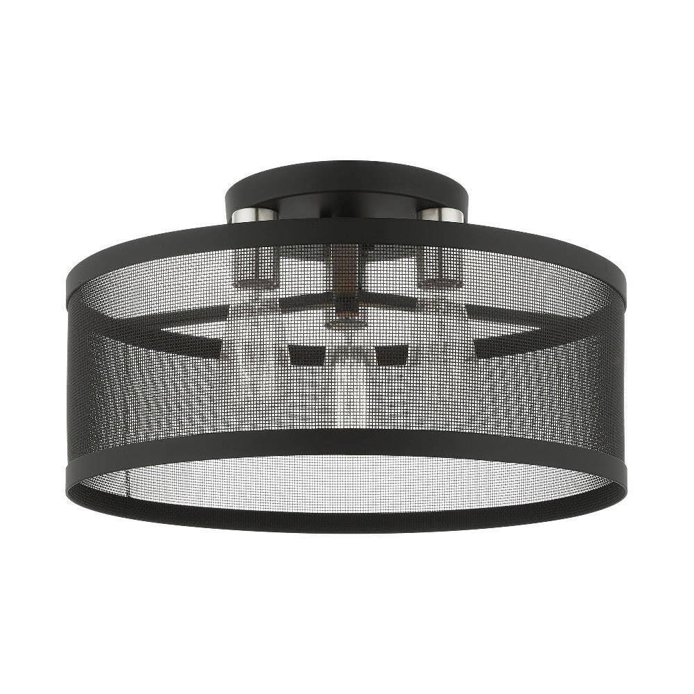 Livex Lighting 3-Light Black Semi Flush Mount Ceiling Fixture - Modern Hallway, Bedroom or Entryway Lighting Solution