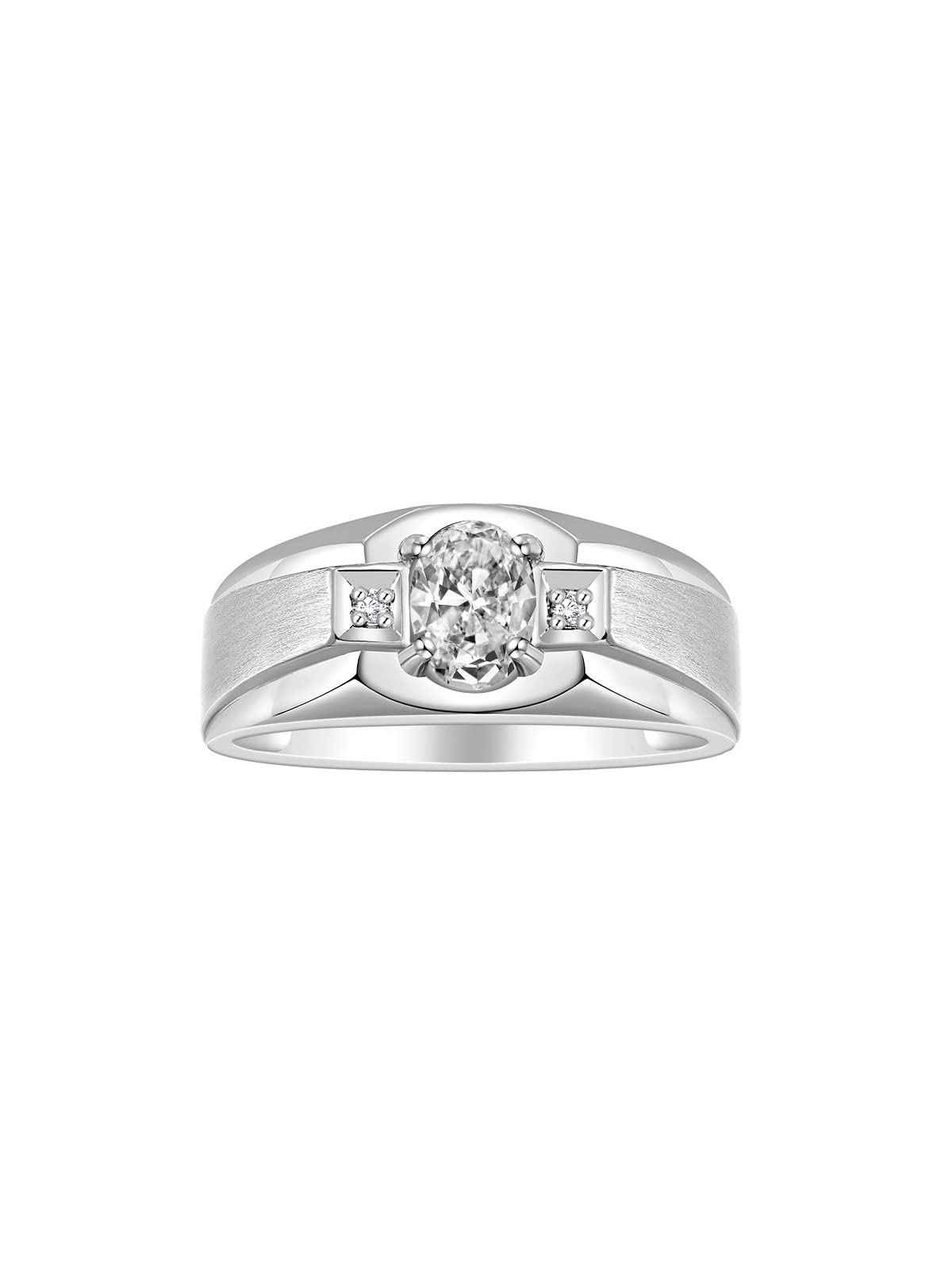 Rylos Men's Sterling Silver 7X5MM Oval Gemstone & Diamond Ring - Classic Birthstone Jewelry for Men, Size 8-13 | Perfect for Weddings, Anniversaries & Gifts