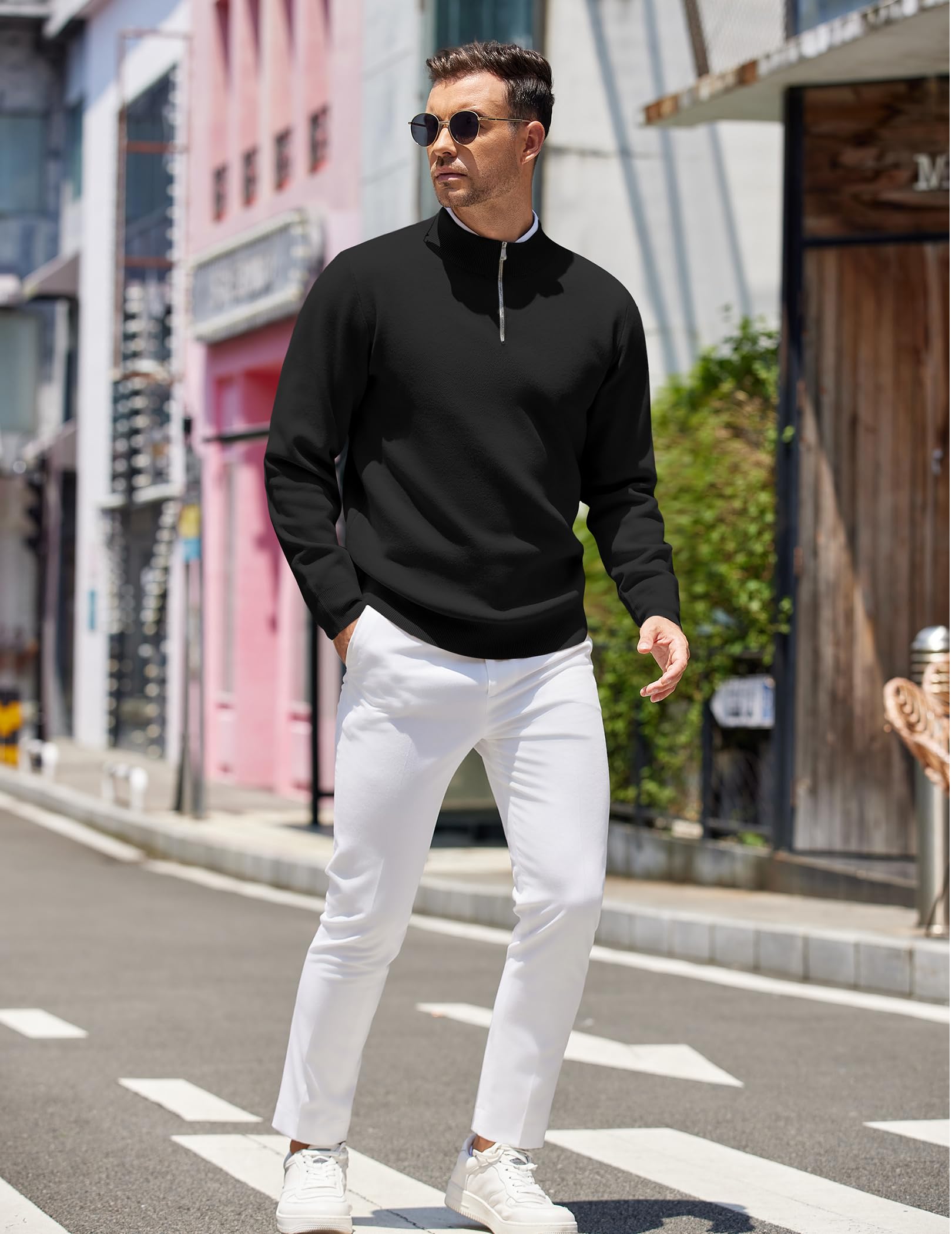 COOFANDY Men's Slim Fit Lightweight Quarter Zip Pullover Sweater - Casual Knit Polo for Work & Outdoor Activities