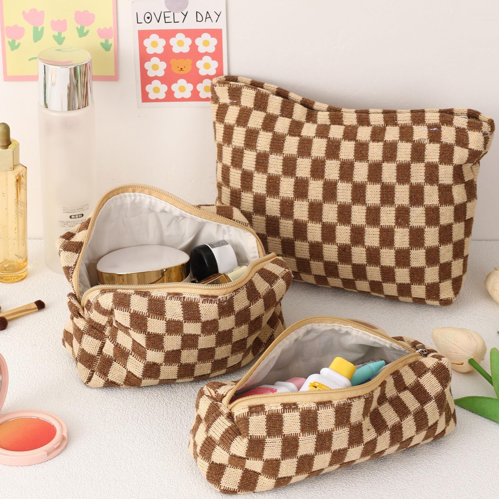 LYDZTION Large Makeup Bag for Women - Waterproof Cosmetic Organizer with Travel Toiletry Bag & Brush Pouch Set (1 Large Cosmetic Case + 1 Pencil Case) - Perfect for Travel, Gym, and Daily Beauty Storage