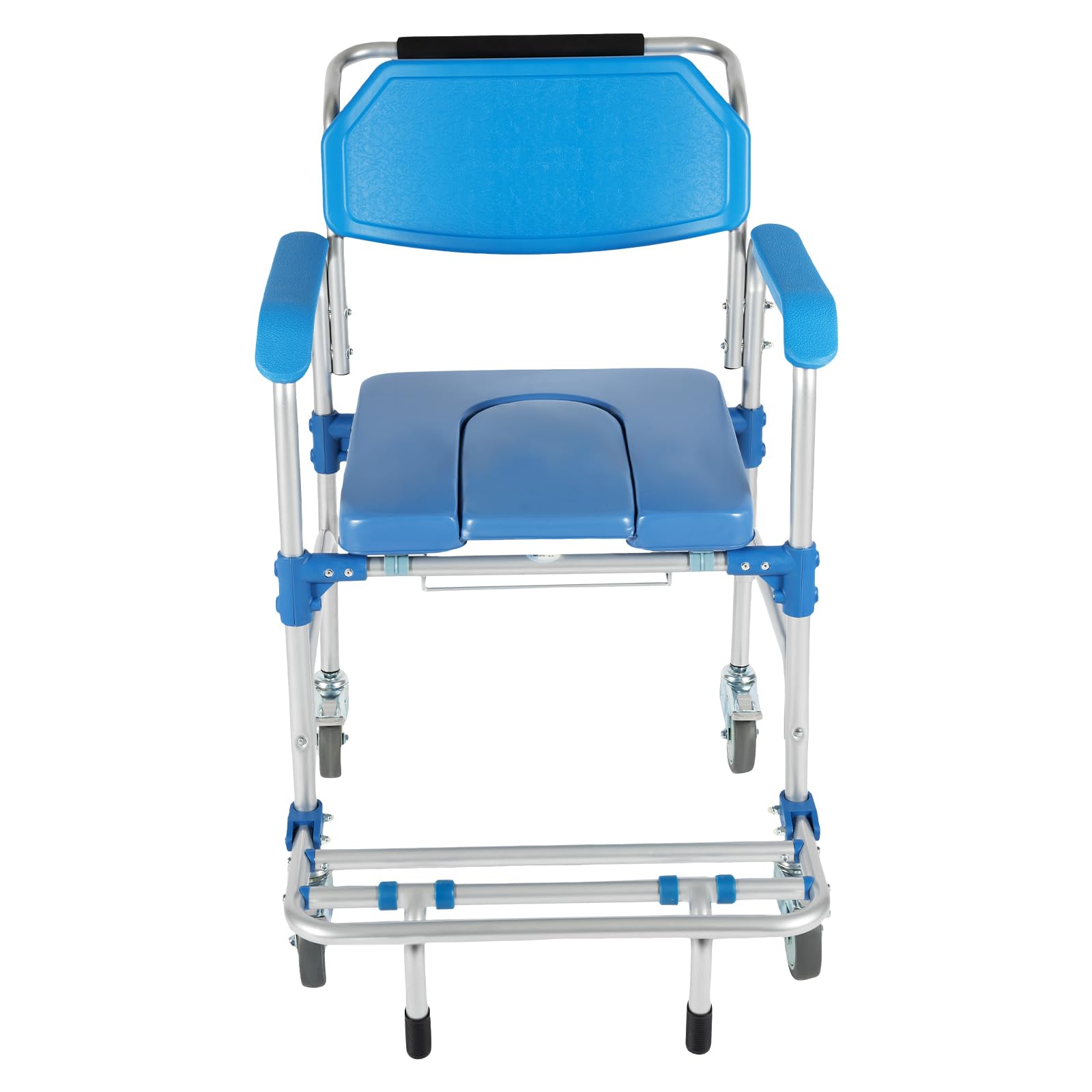 Portable Aluminum Shower Commode Chair with Casters - 350 lbs Weight Capacity - Adjustable Height Wheelchair Toilet Seat for Elderly & Disabled - Ideal for Bathroom Safety and Mobility Assistance