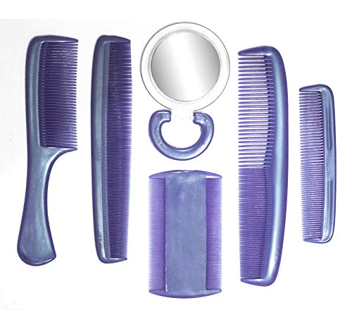 Professional 6-Piece Hair Comb Set with Mirror for Men & Women – Violet | Styling, Detangling & Salon Use | Perfect for Home, Travel & Grooming Kits