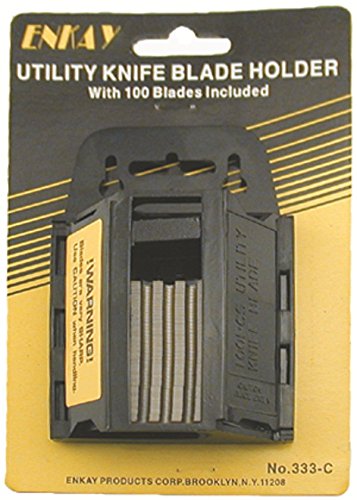 Enkay 333-C Utility Knife Blade Holder with 100 Replacement Blades - Heavy Duty Carded Packaging - Perfect for Construction, DIY Projects & Warehouse Use