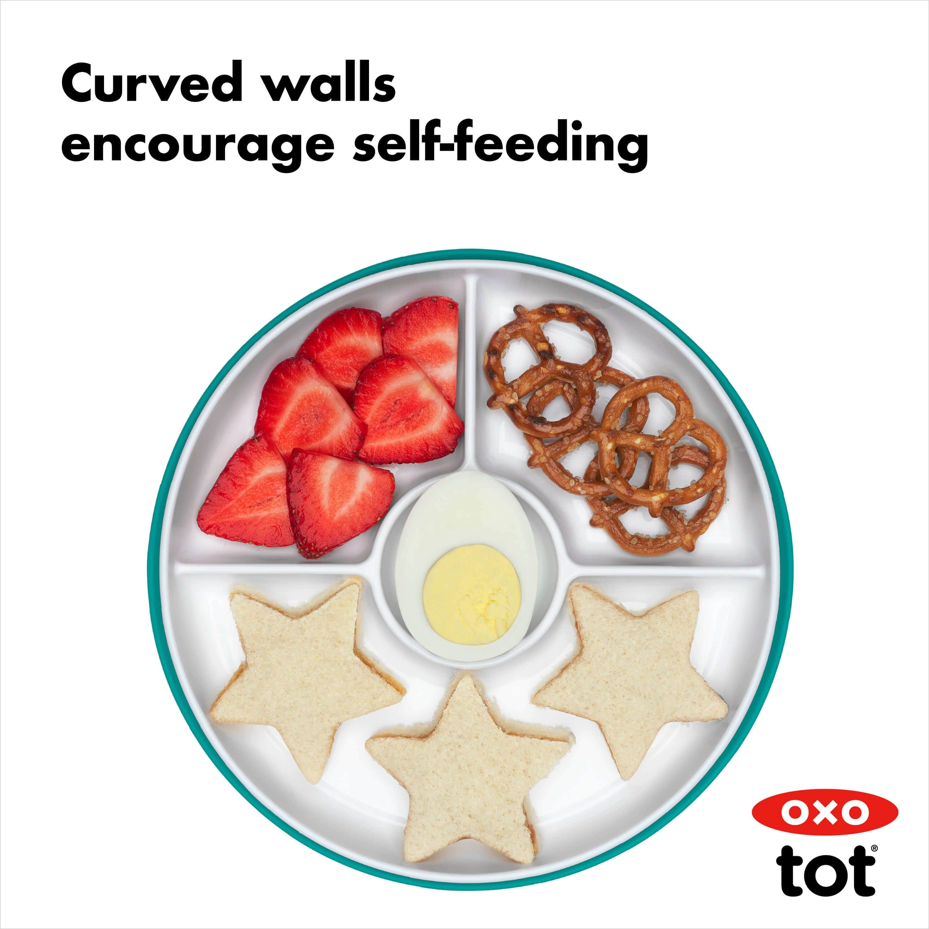OXO Tot Stick & Stay Divided Plate - Teal Color, Non-Slip Baby Feeding Dish for Toddlers - Perfect for High Chairs, Travel & Mess-Free Mealtime