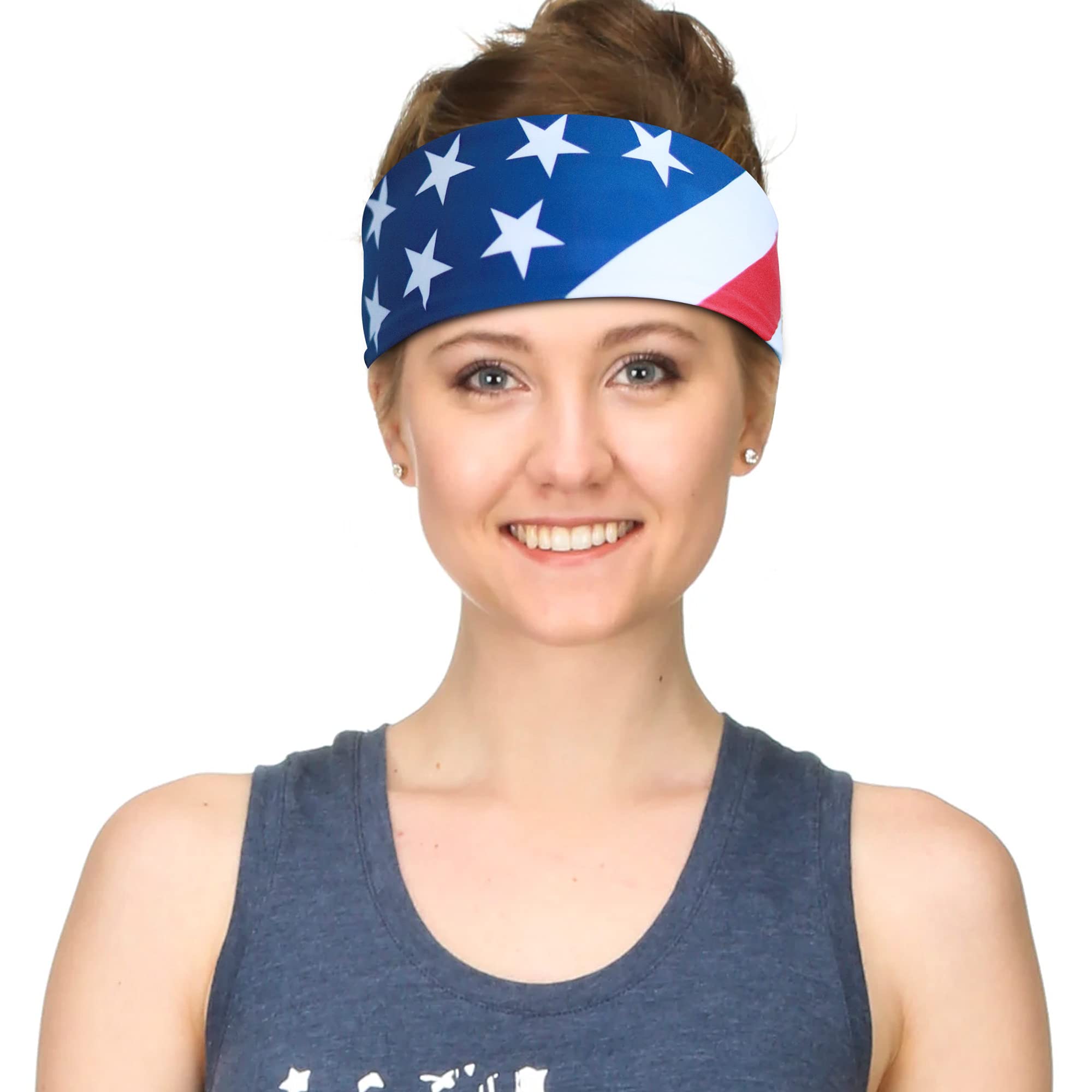BLAISTER Stranger Things Headbands - American Flag Hair Band in Red, White & Blue - Patriotic USA Stars & Stripes Stretch Sports Sweatbands for Women & Men - Perfect for Yoga, Running, Cycling, Workouts & Gym Exercise - Great for 4th of July, Independence Day & Sports Events