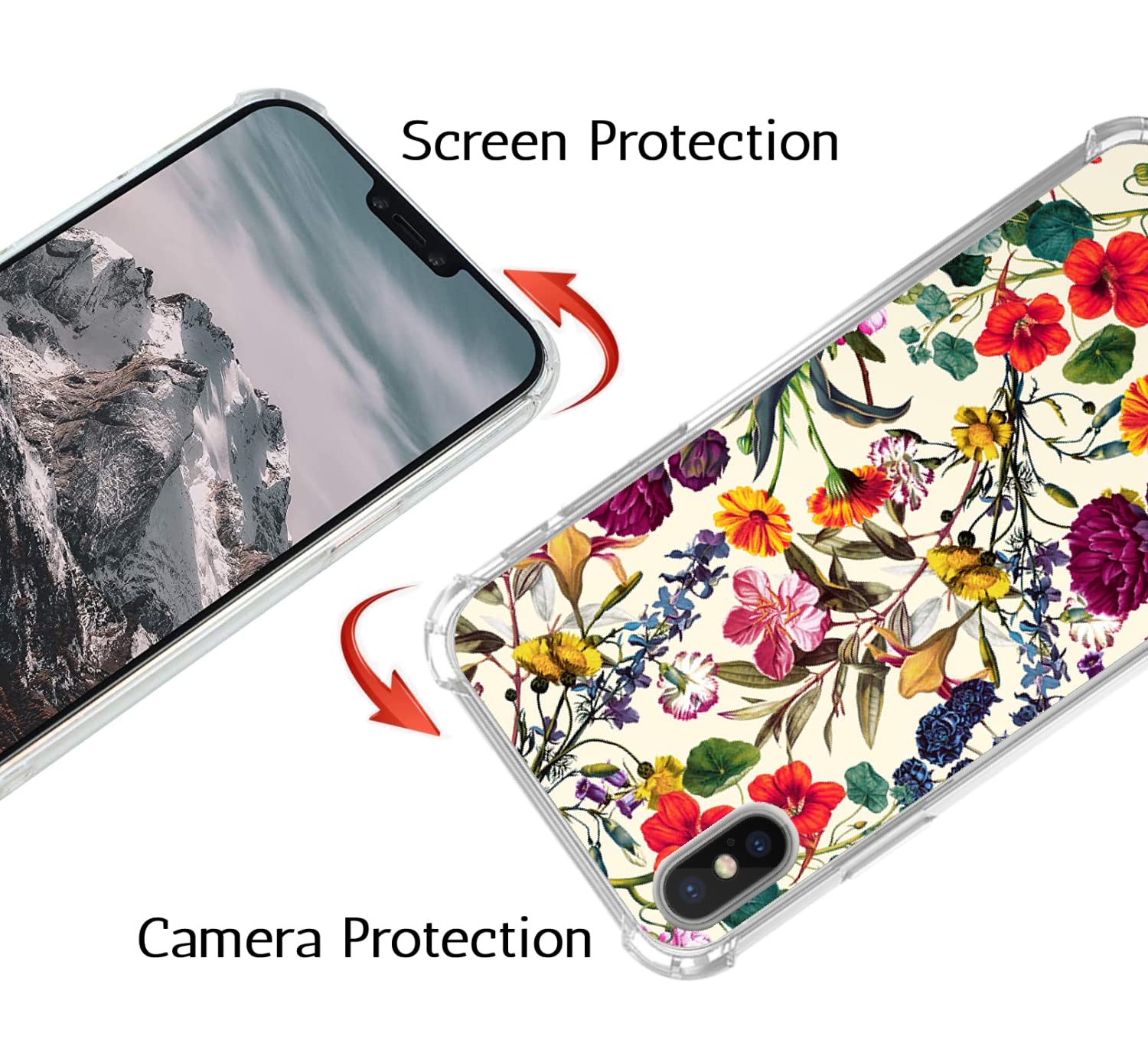 Floral Garden Phone Case for iPhone Xs/X - Trendy Flower Pattern TPU Bumper Cover - Perfect for Spring Outfits, Outdoor Picnics & Nature Lovers