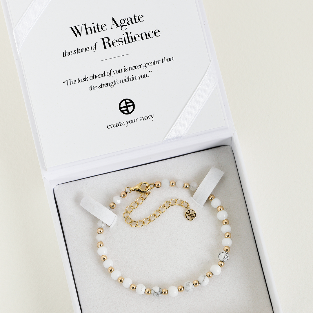 White Agate Ombre Bracelet - Stone of Resilience & Strength | Healing Crystal Jewelry for Stress Relief, Meditation & Spiritual Balance | Perfect for Yoga, Mindfulness & Everyday Wear