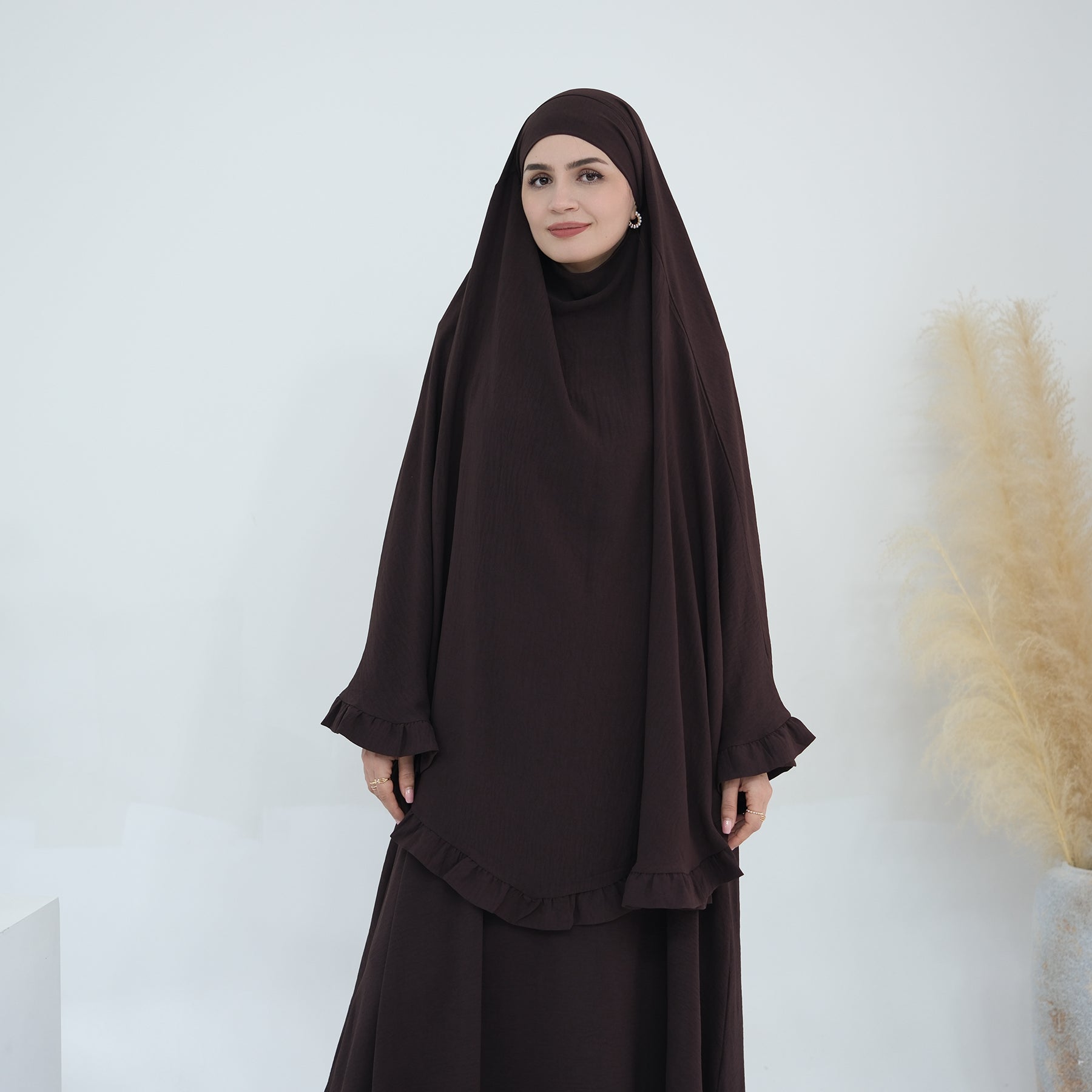 Premium Muslim Abaya Khimar Set - Modest Islamic Prayer Dress for Women (Coffee) - Perfect for Prayer, Mosque, and Special Occasions