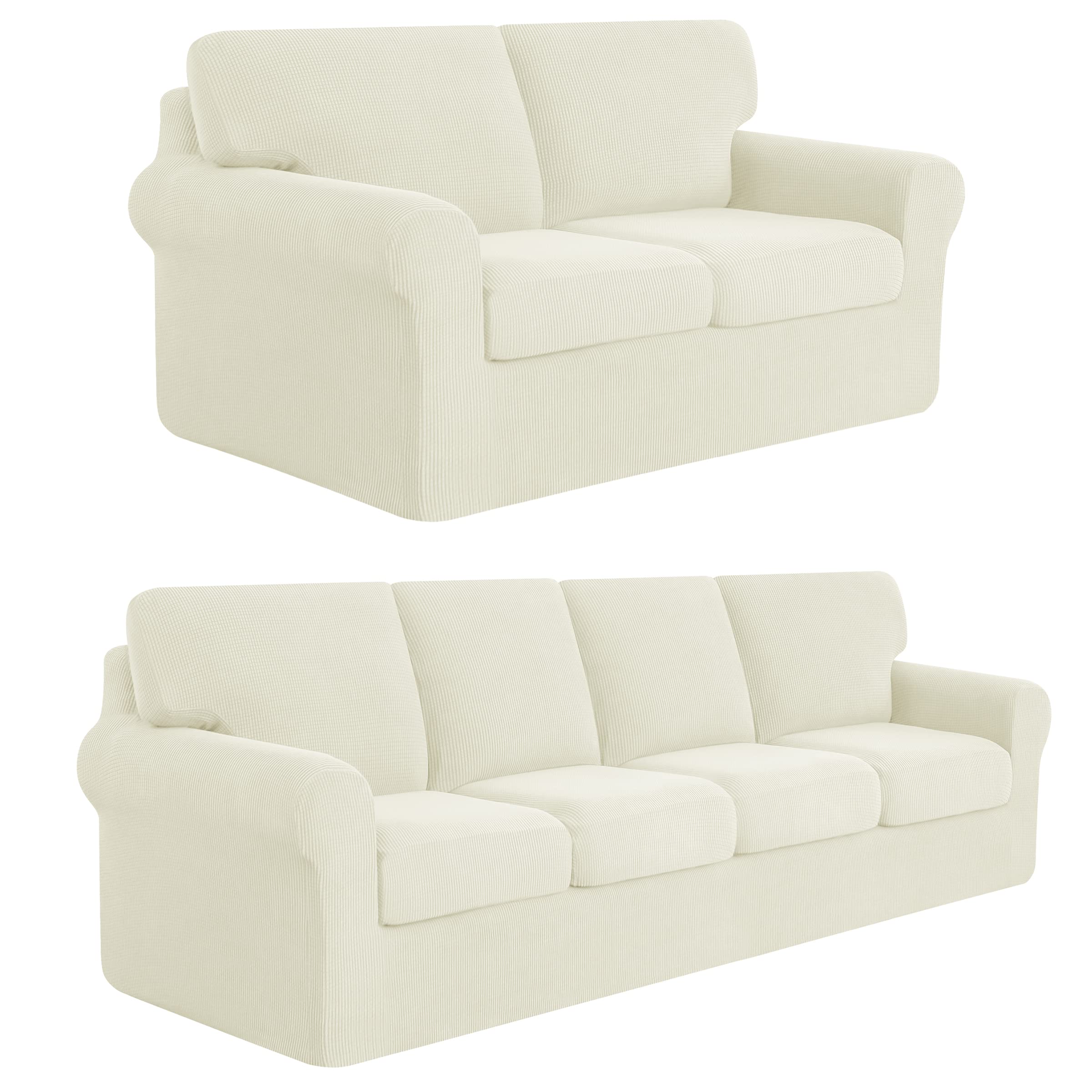 Subrtex 5-Piece Loveseat Cover & 9-Piece X-Large Sofa Slipcover Set - Stretchable Couch Cover with Separate Backrest & Cushion Covers - Perfect for Living Room Furniture Protection (Medium + X-Large, Ivory) | Home Decor Upgrade & Pet-Friendly Sofa Protection
