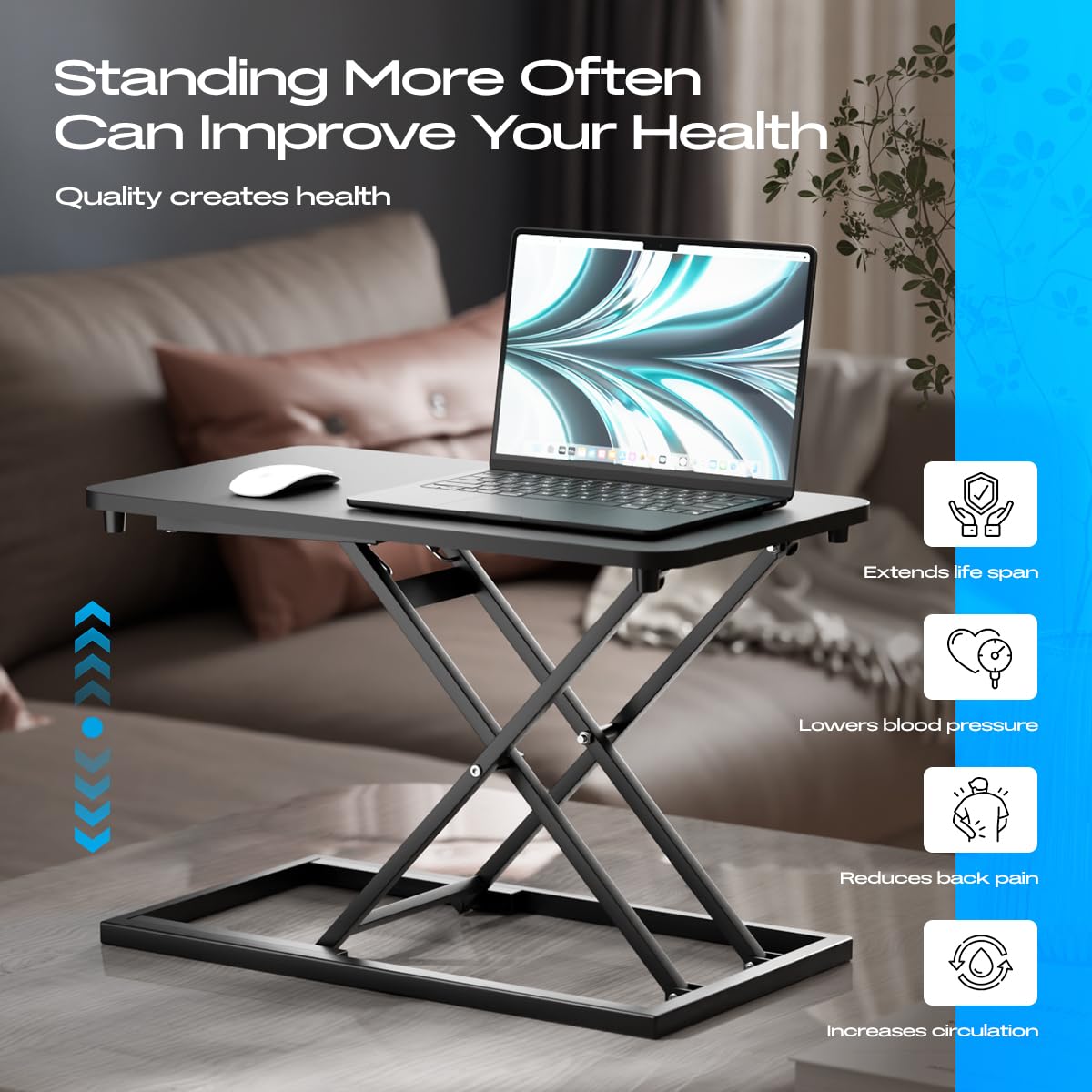 Adjustable Standing Desk Converter - Ergonomic Stand Up Desk Riser for Tabletop, Height Adjustable Computer Workstation for Laptop & Single Monitor - Perfect for Home Office & Remote Work (Black)