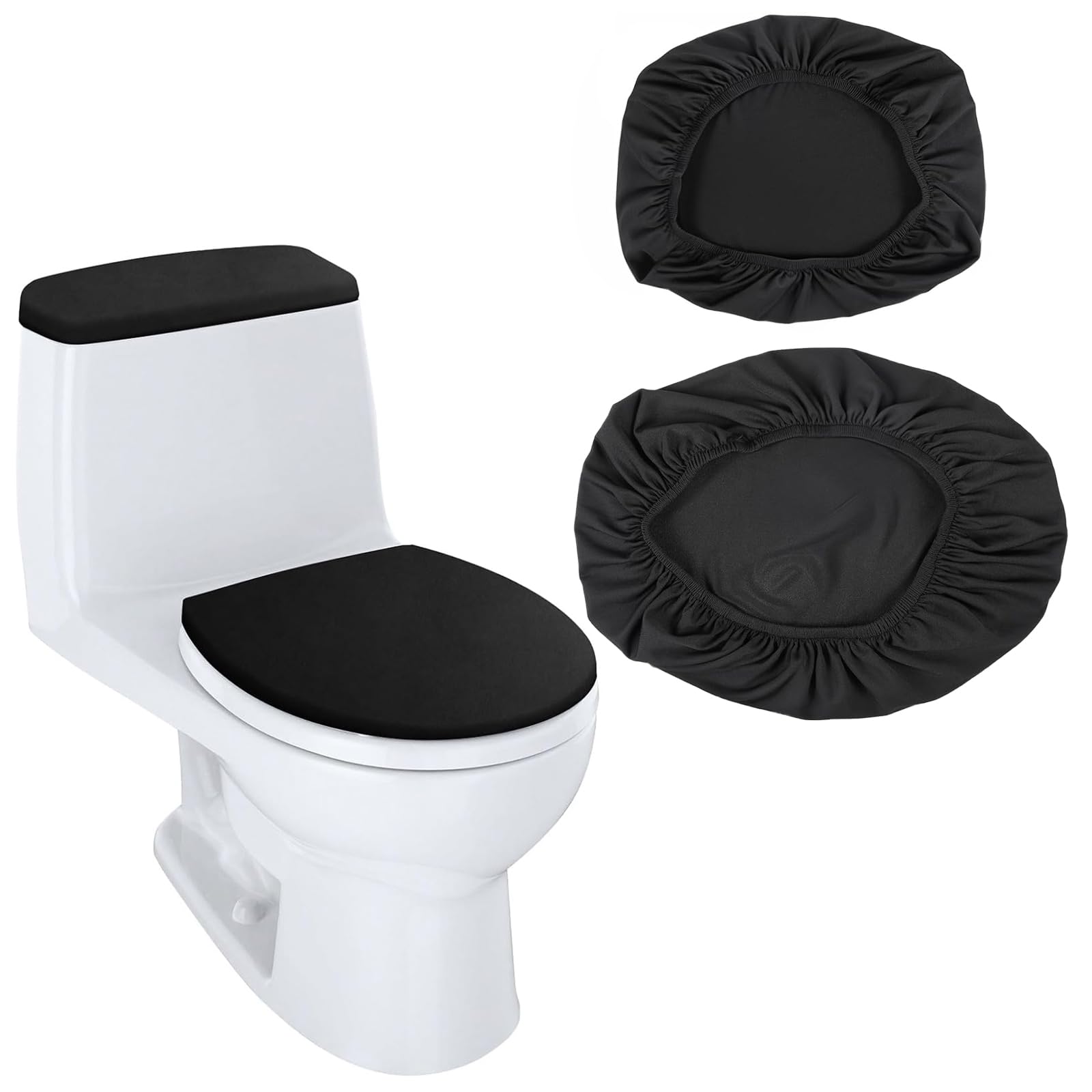 Soft Elastic Toilet Seat Cover and Tank Lid Set - Machine Washable, Universal Fit for Most Toilet Sizes (Black) | Bathroom Comfort & Hygiene Upgrade for Home, Hotel, and Office Use