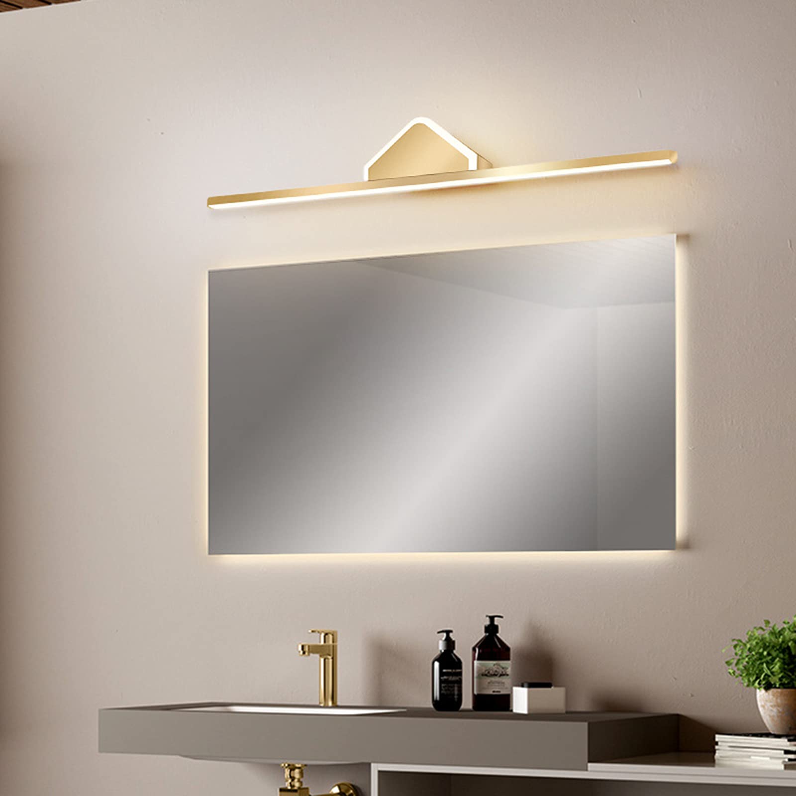 Waterproof LED Bathroom Mirror Lights - Modern Minimalist Strip Lighting for Vanity, Dressing Table & Bathtub - Energy Saving Gold Wall Lamp with Warm White Light (Perfect for Makeup, Shaving & Relaxing Baths)